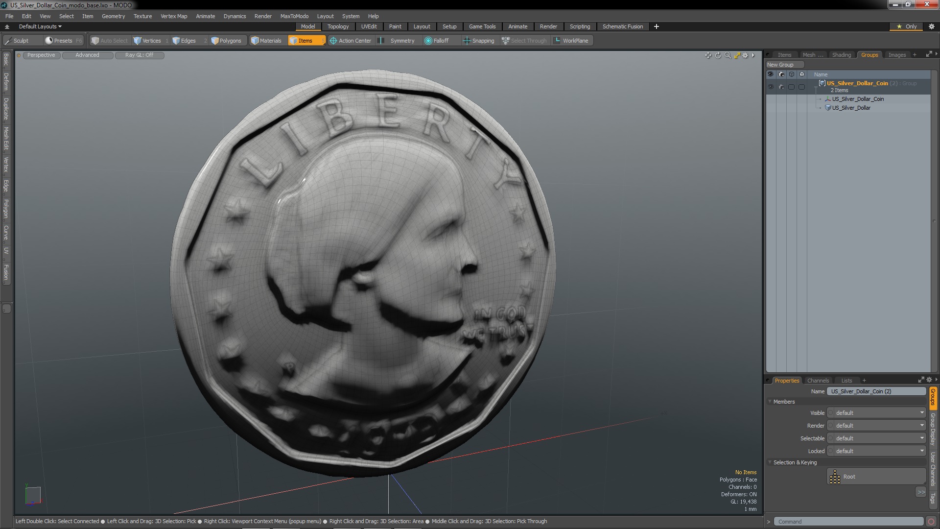 3D US Silver Dollar Coin