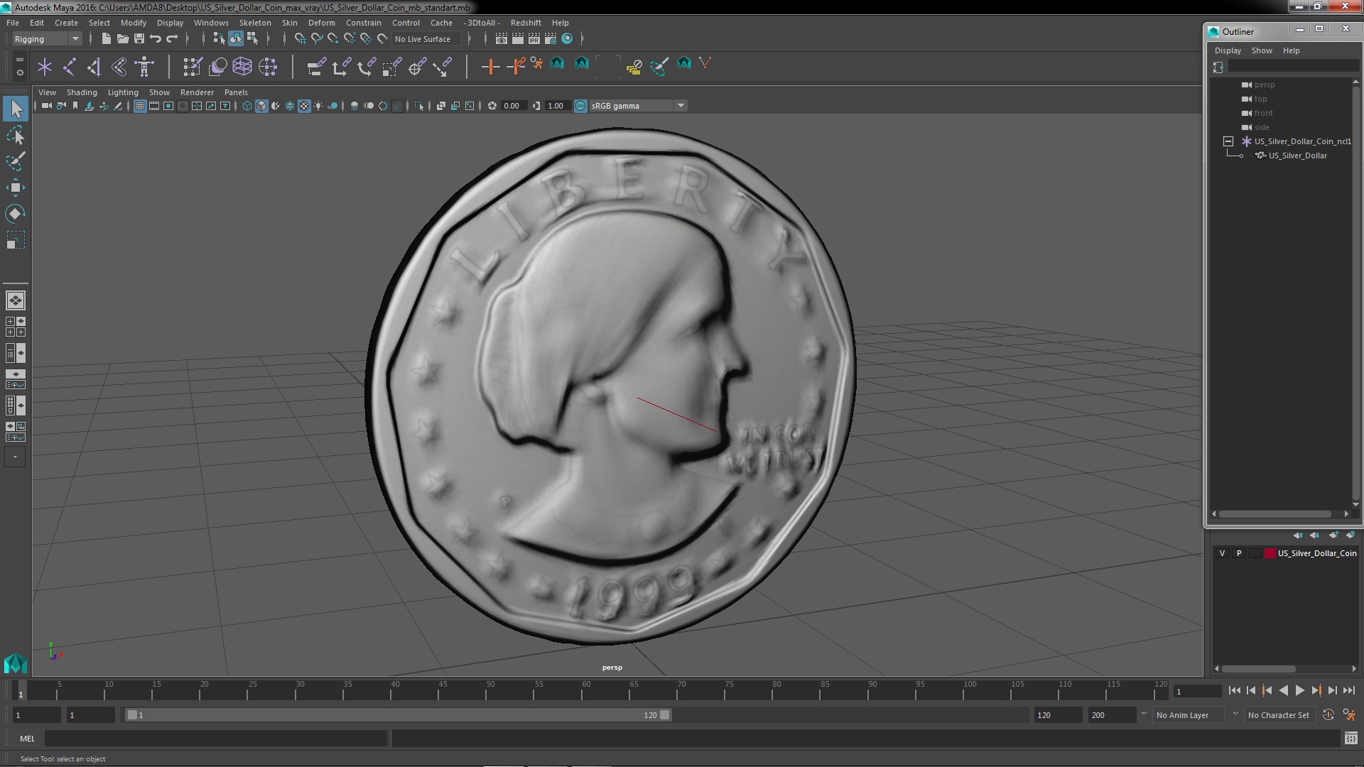3D US Silver Dollar Coin