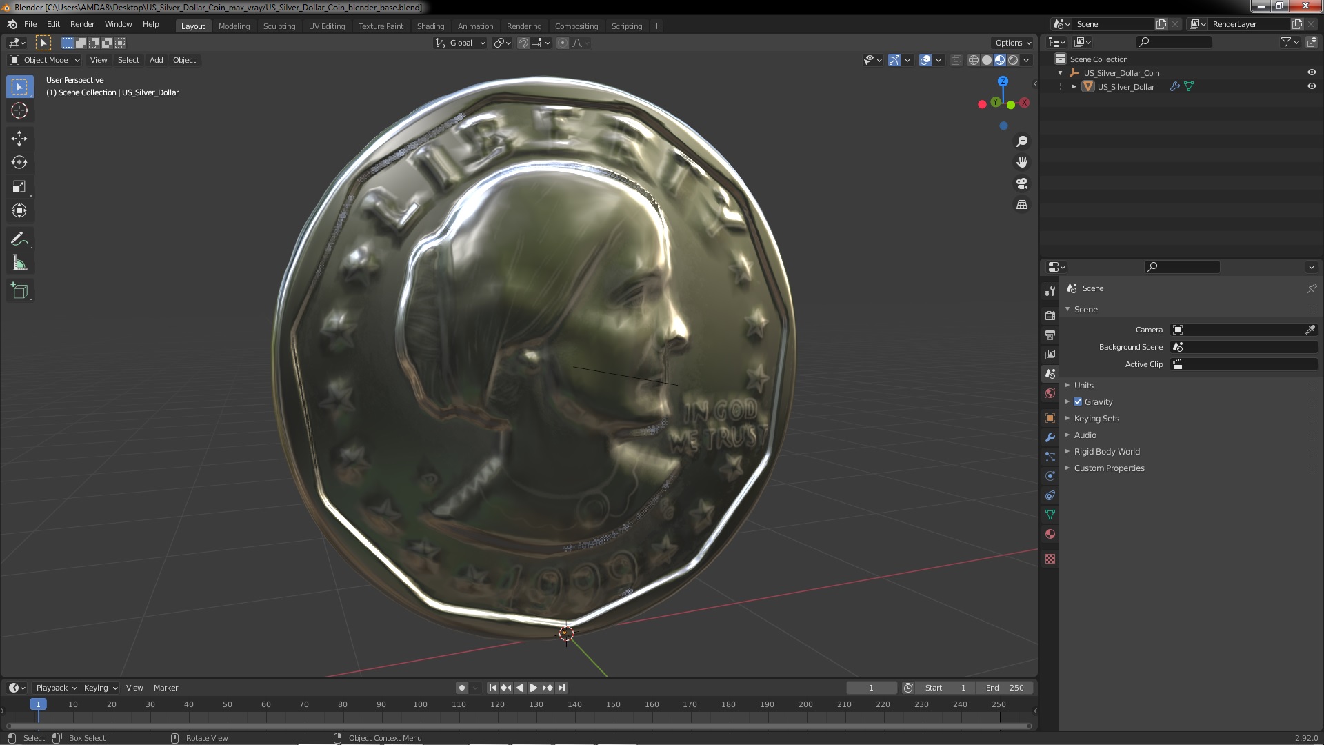 3D US Silver Dollar Coin