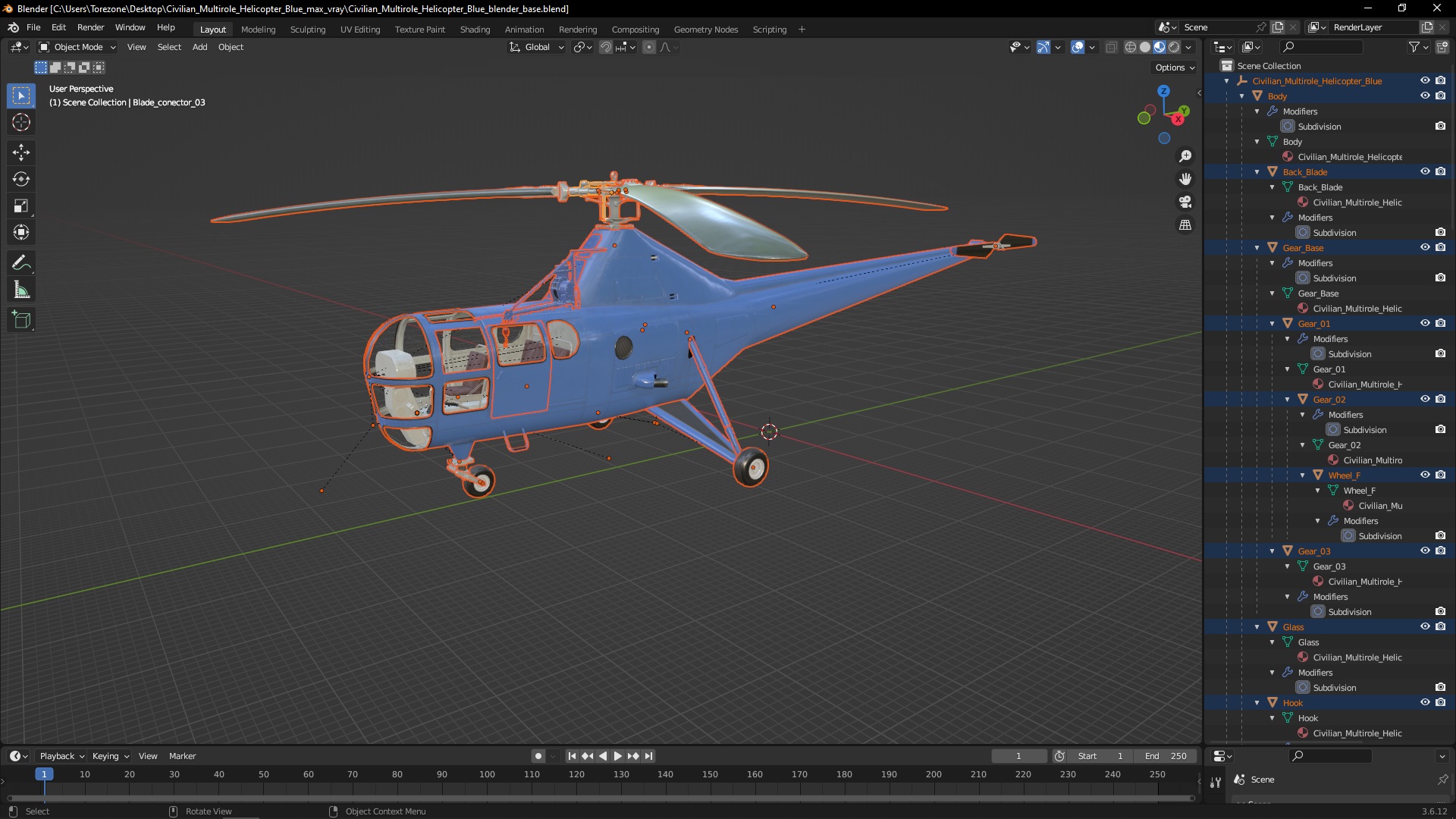 Civilian Multirole Helicopter Blue 3D model