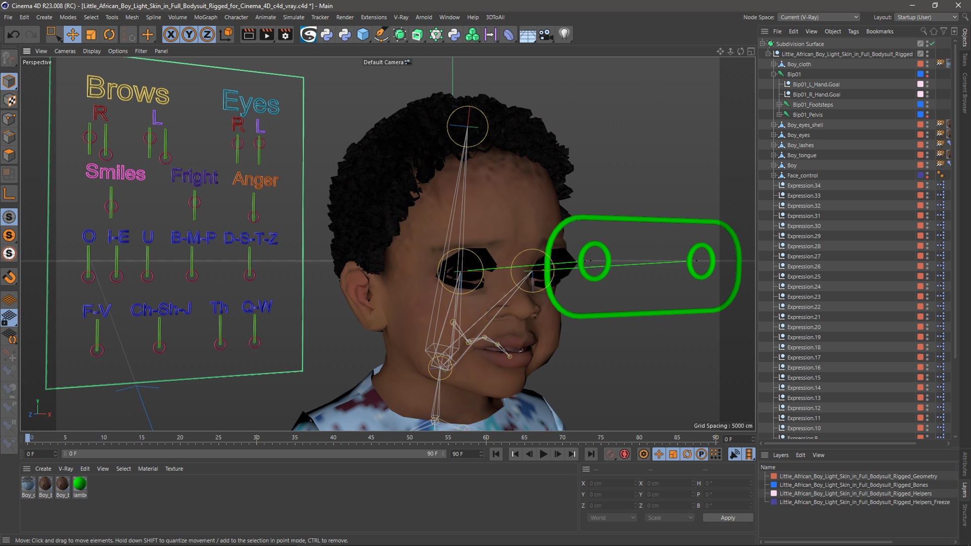 Little African Boy Light Skin in Full Bodysuit Rigged for Cinema 4D 3D