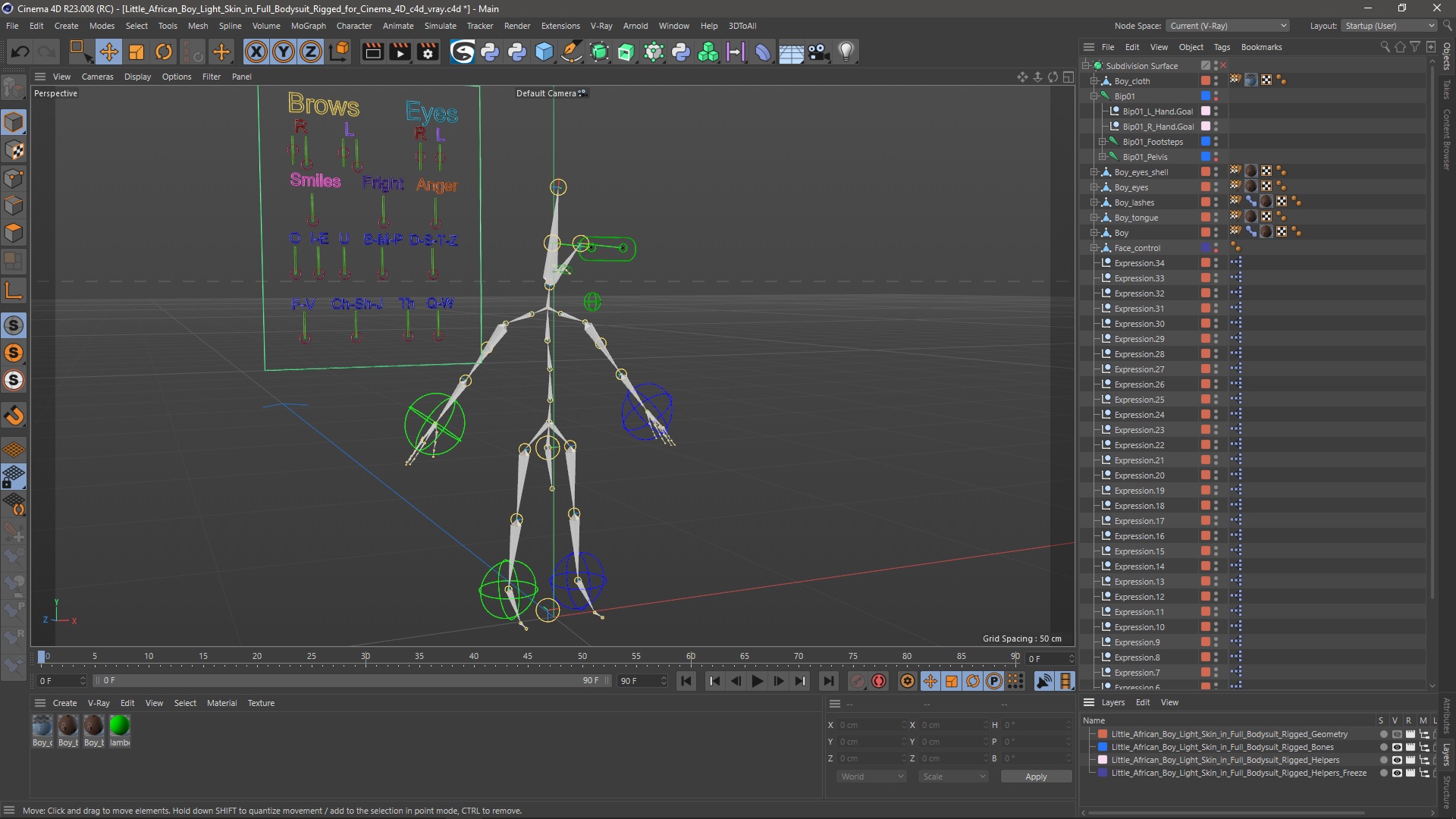 Little African Boy Light Skin in Full Bodysuit Rigged for Cinema 4D 3D