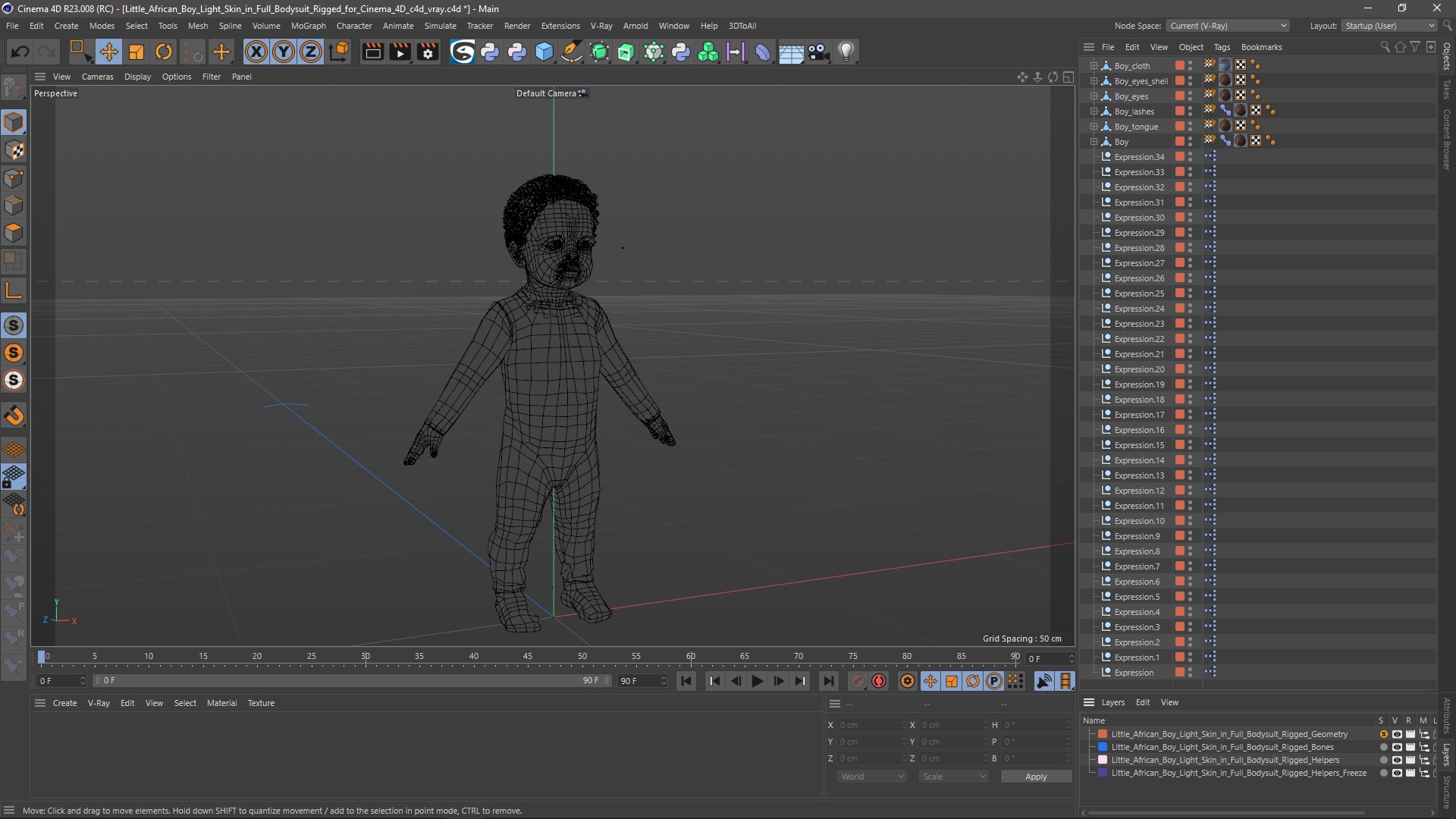 Little African Boy Light Skin in Full Bodysuit Rigged for Cinema 4D 3D
