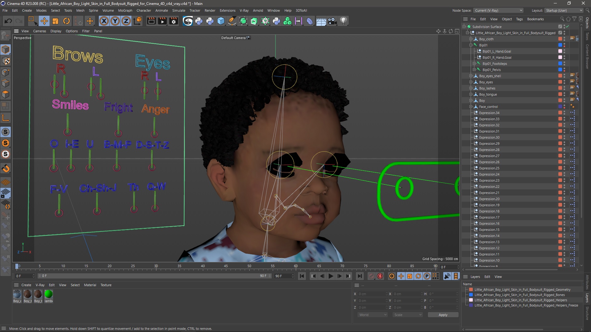 Little African Boy Light Skin in Full Bodysuit Rigged for Cinema 4D 3D