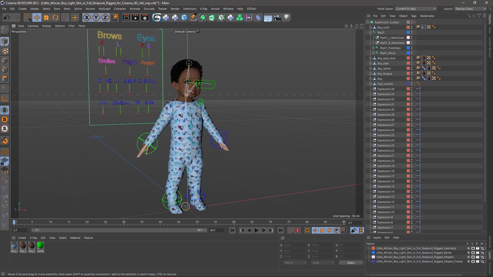 Little African Boy Light Skin in Full Bodysuit Rigged for Cinema 4D 3D