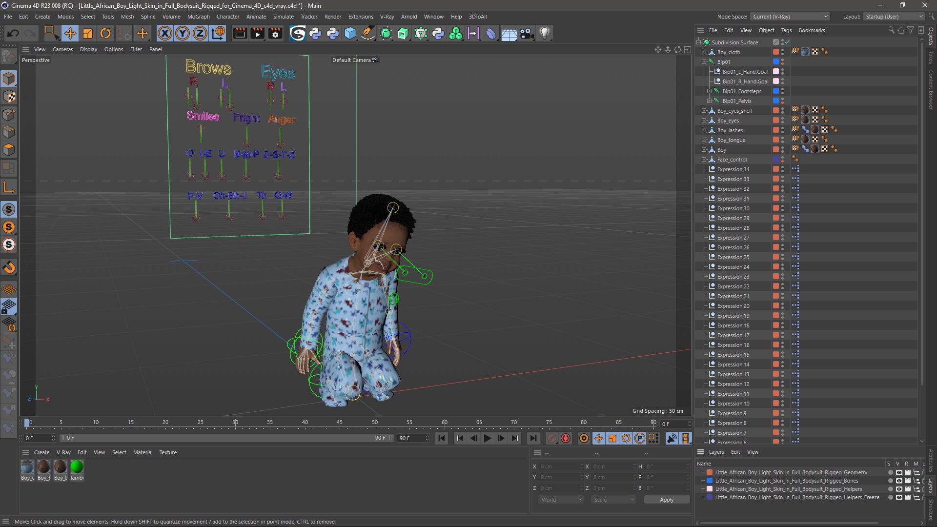 Little African Boy Light Skin in Full Bodysuit Rigged for Cinema 4D 3D