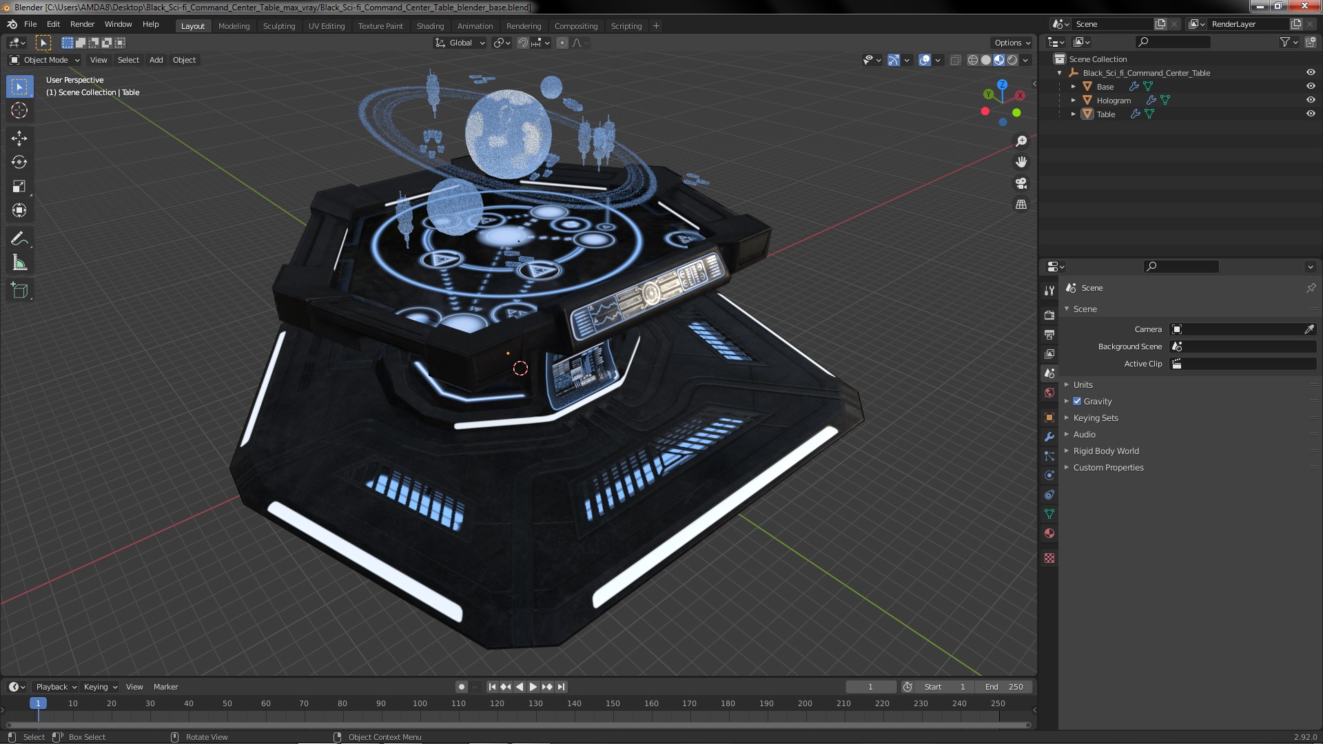 3D Black Sci-fi Command Center Table model