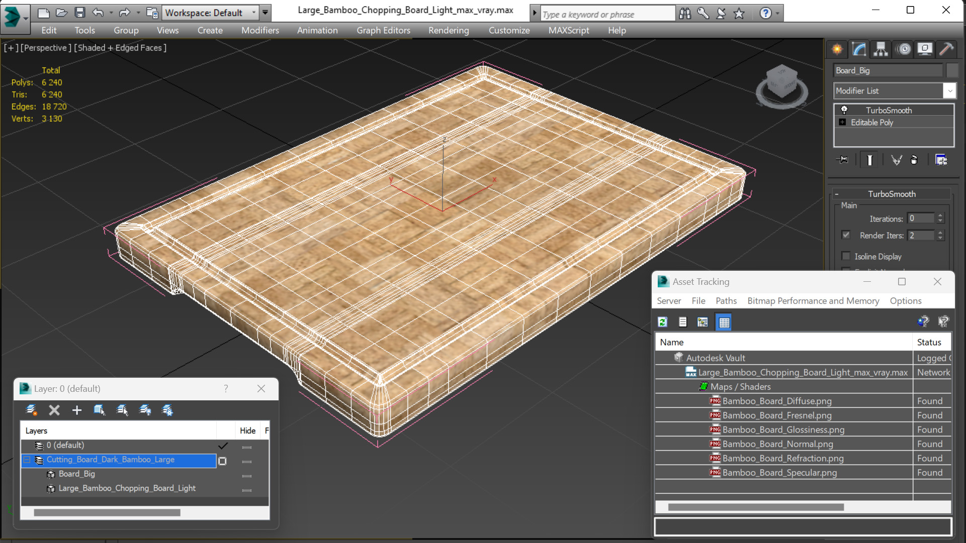3D Large Bamboo Chopping Board Light model