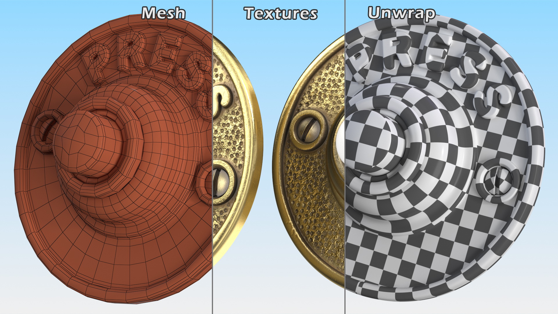 3D model Round Brass Door Buzzer Button Gold