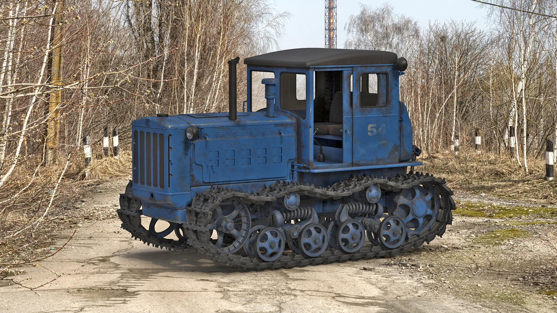 Rusty Diesel Tractor Rigged 3D