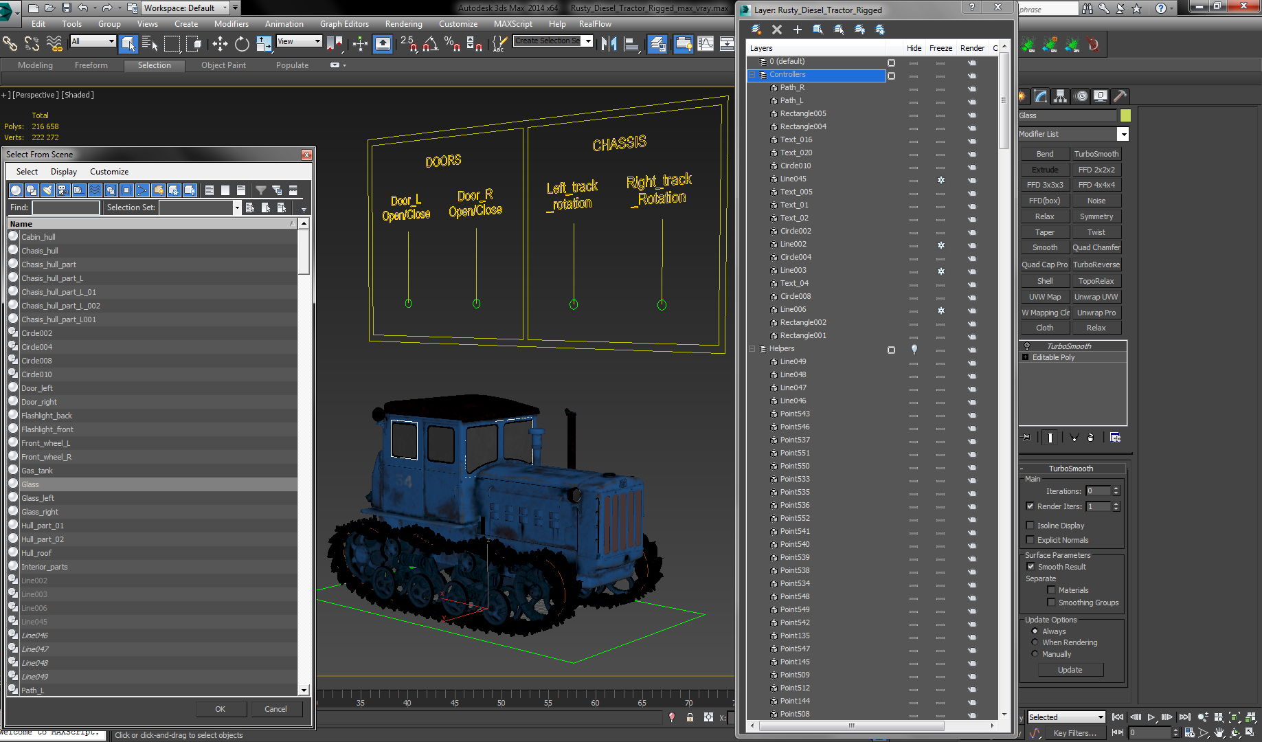 Rusty Diesel Tractor Rigged 3D