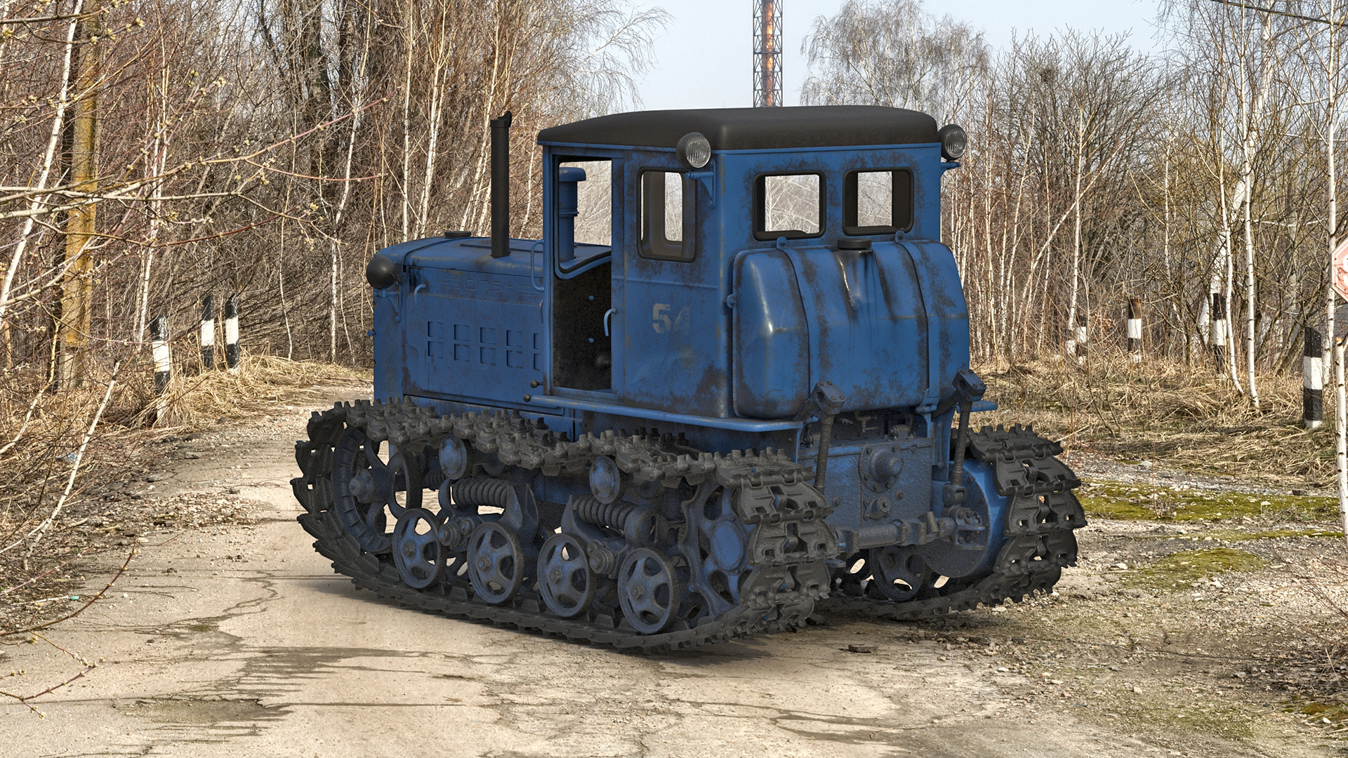 Rusty Diesel Tractor Rigged 3D