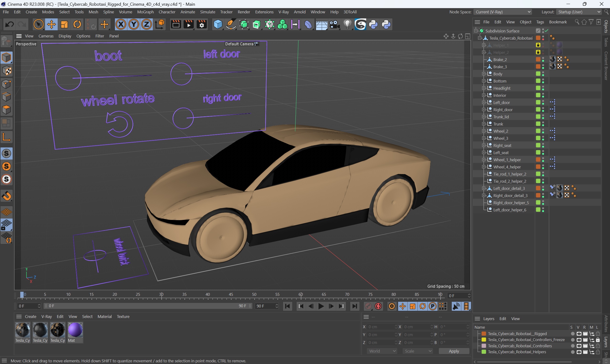 Tesla Cybercab Robotaxi Rigged for Cinema 4D 3D model