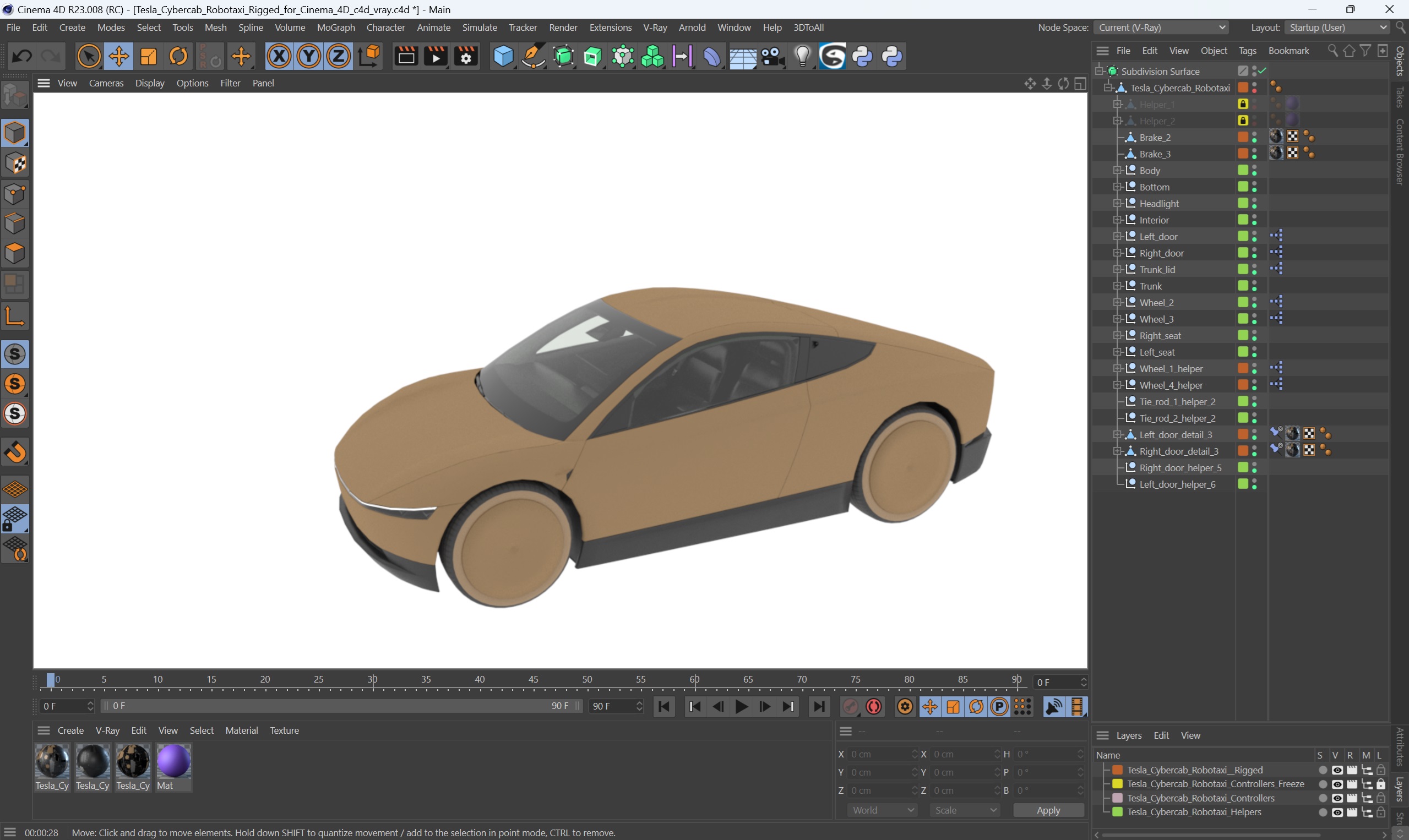 Tesla Cybercab Robotaxi Rigged for Cinema 4D 3D model