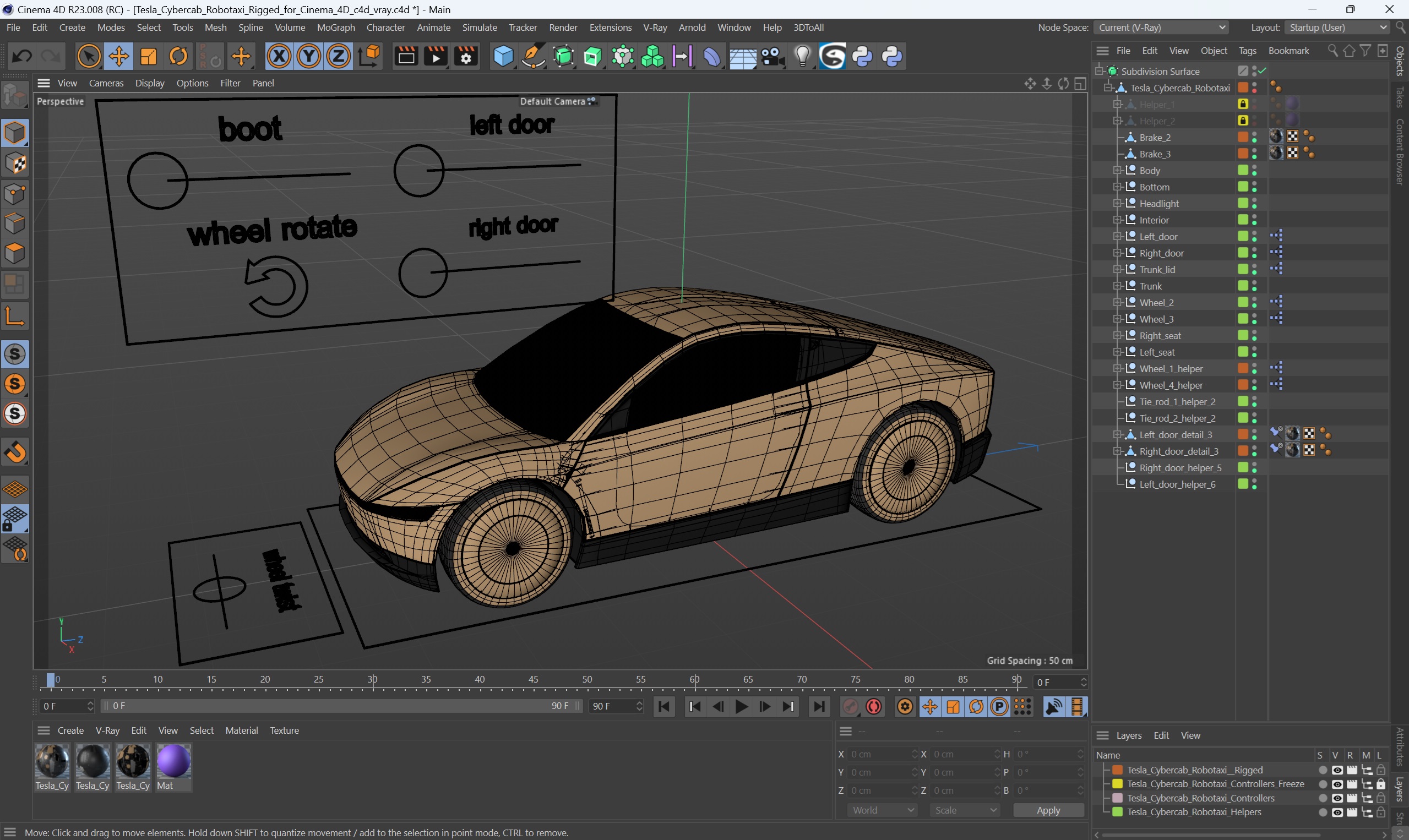 Tesla Cybercab Robotaxi Rigged for Cinema 4D 3D model