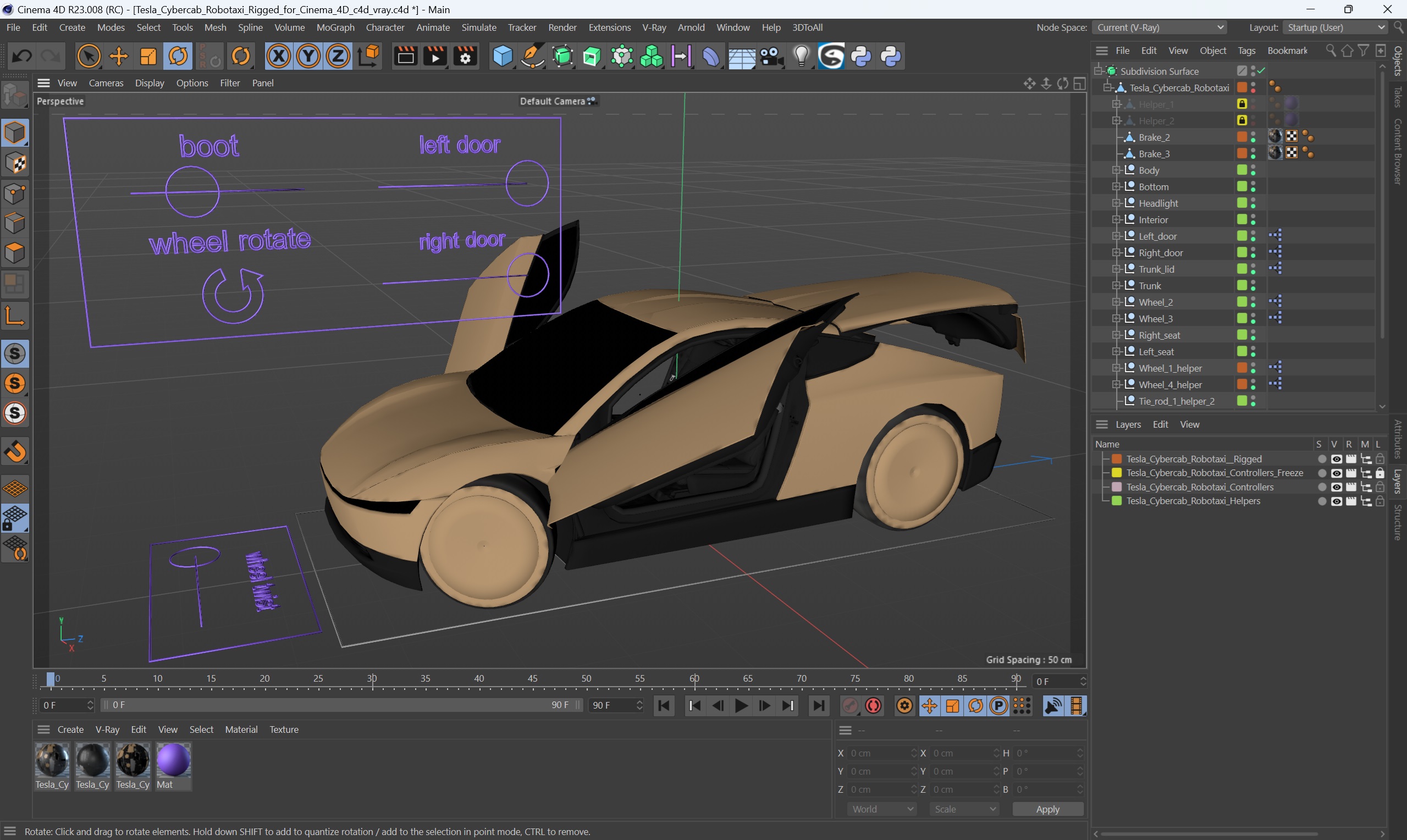 Tesla Cybercab Robotaxi Rigged for Cinema 4D 3D model