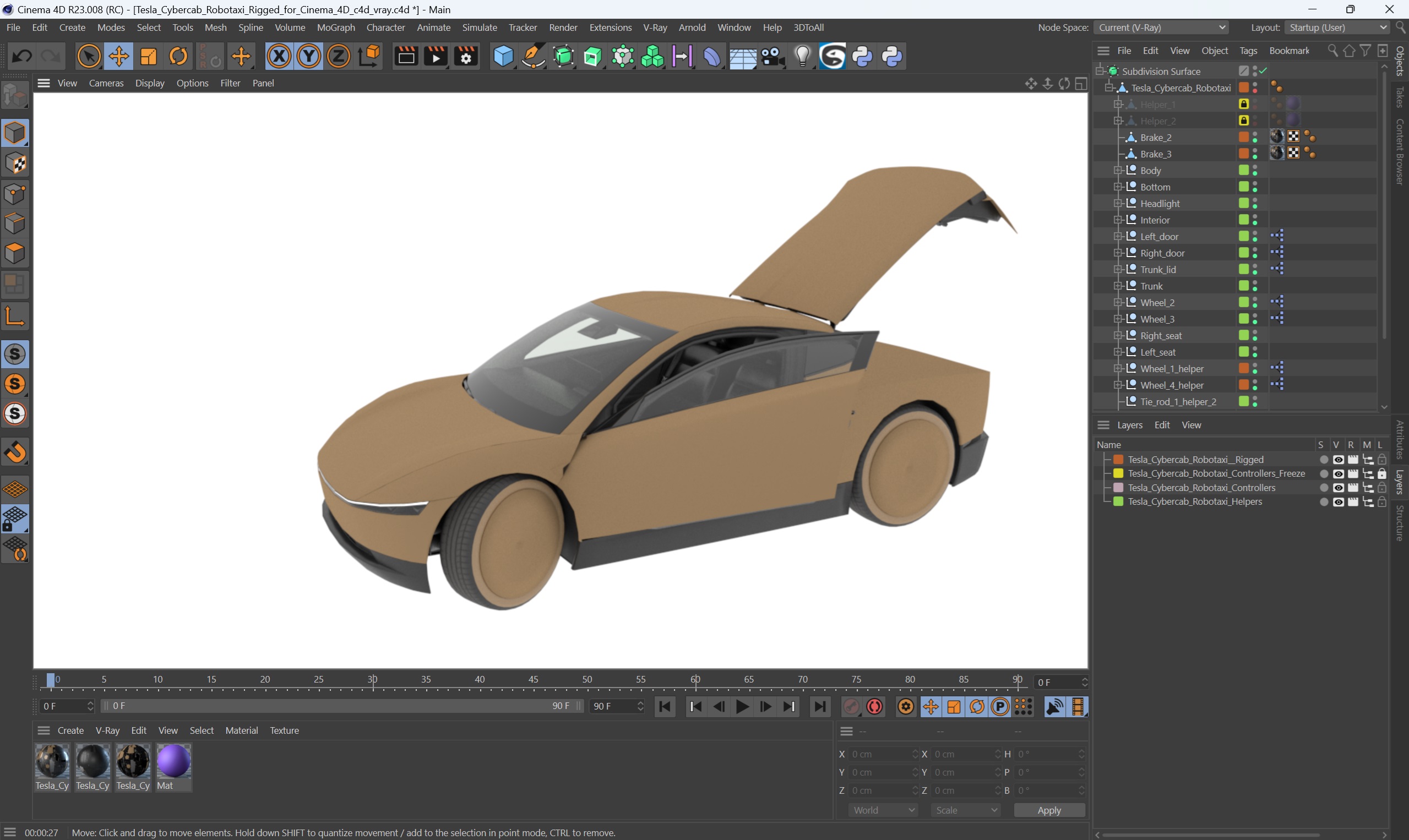 Tesla Cybercab Robotaxi Rigged for Cinema 4D 3D model