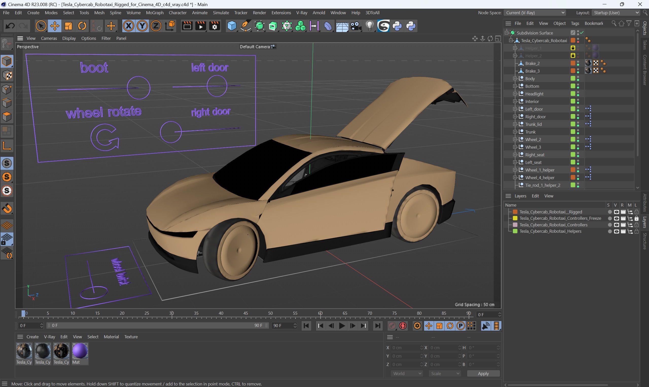 Tesla Cybercab Robotaxi Rigged for Cinema 4D 3D model