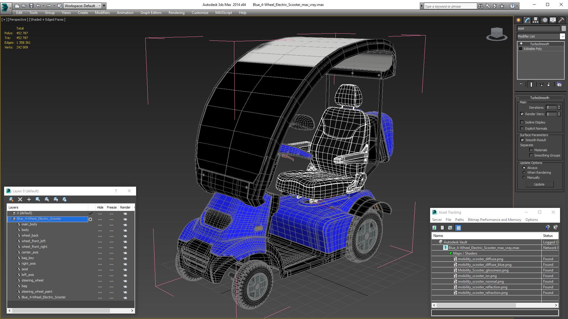 Blue 4-Wheel Electric Scooter 3D model