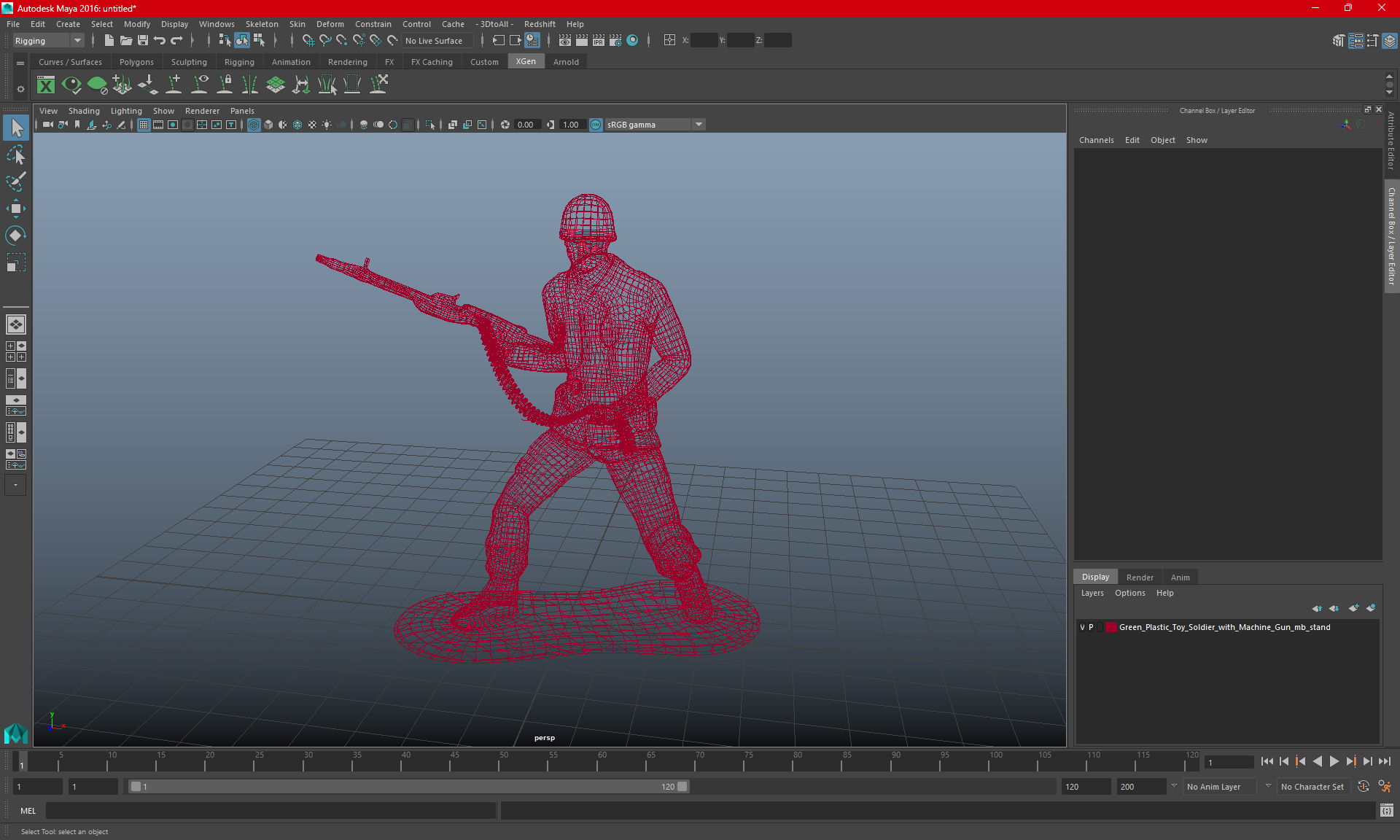 Green Plastic Toy Soldier with Machine Gun 3D