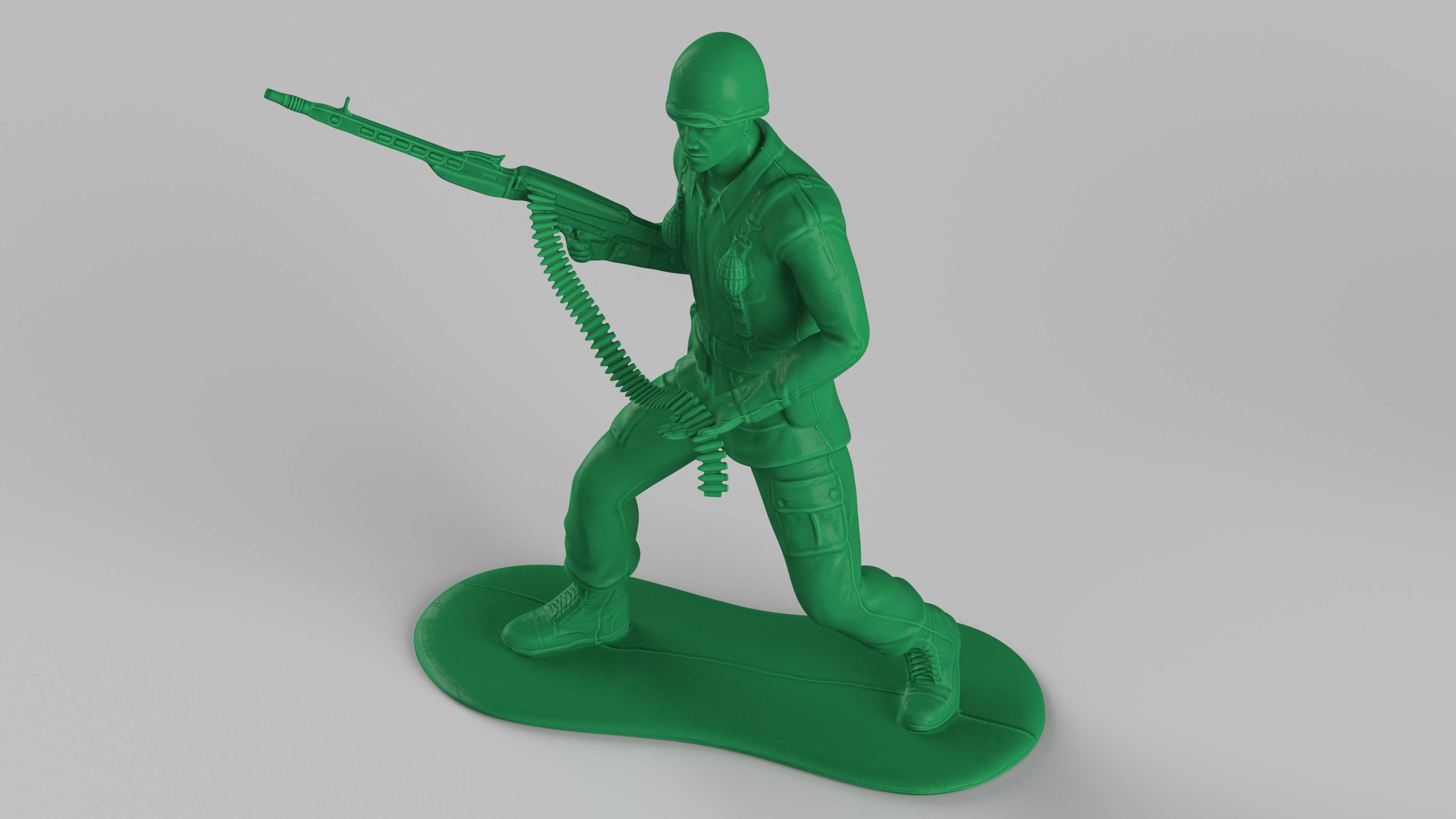 Green Plastic Toy Soldier with Machine Gun 3D