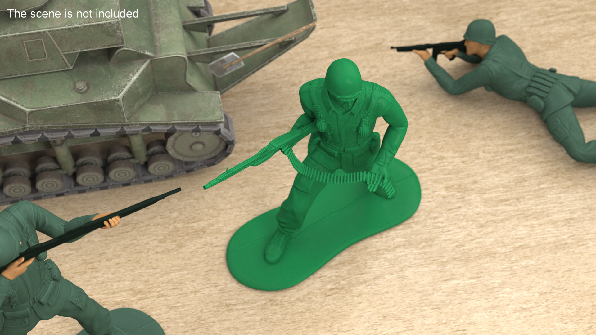 Green Plastic Toy Soldier with Machine Gun 3D