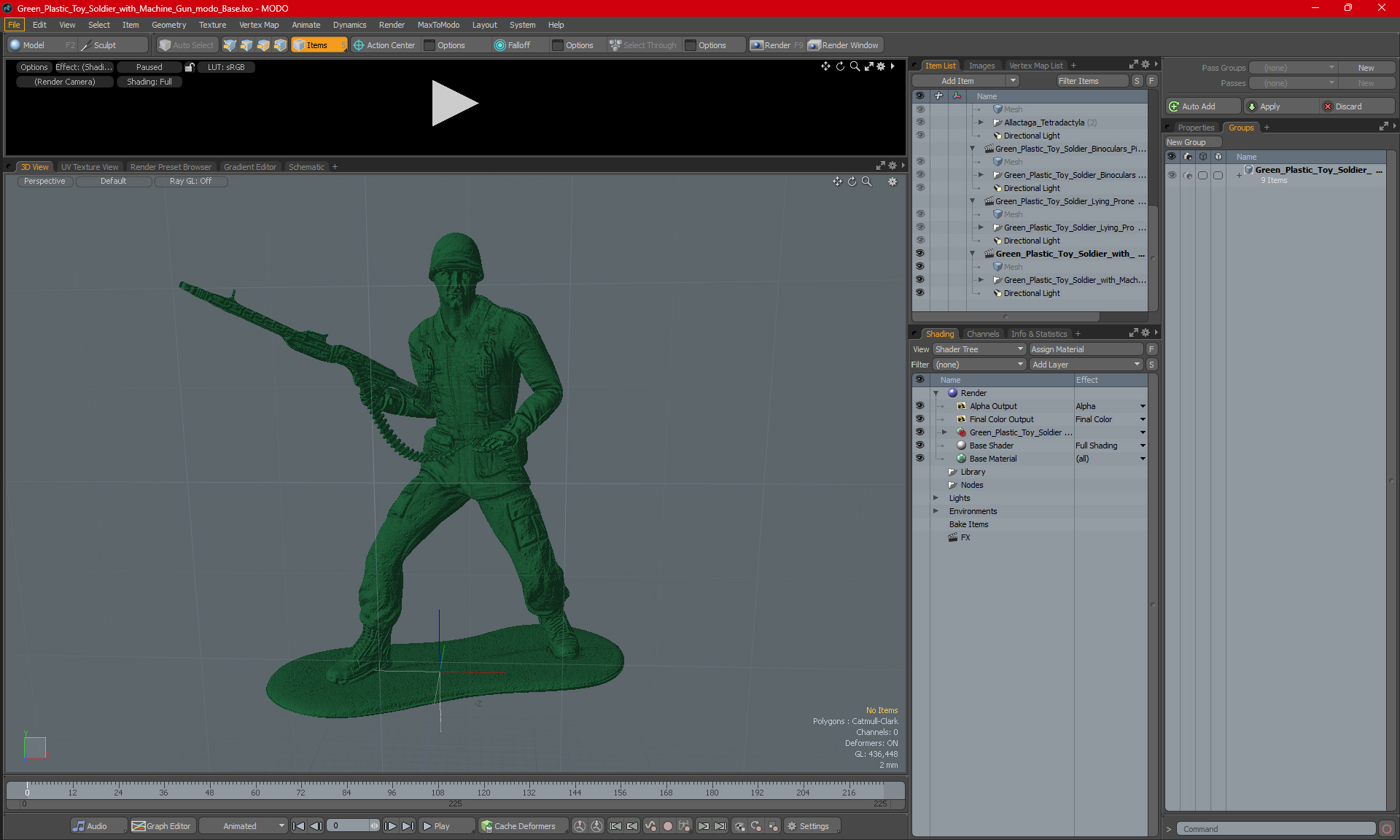 Green Plastic Toy Soldier with Machine Gun 3D