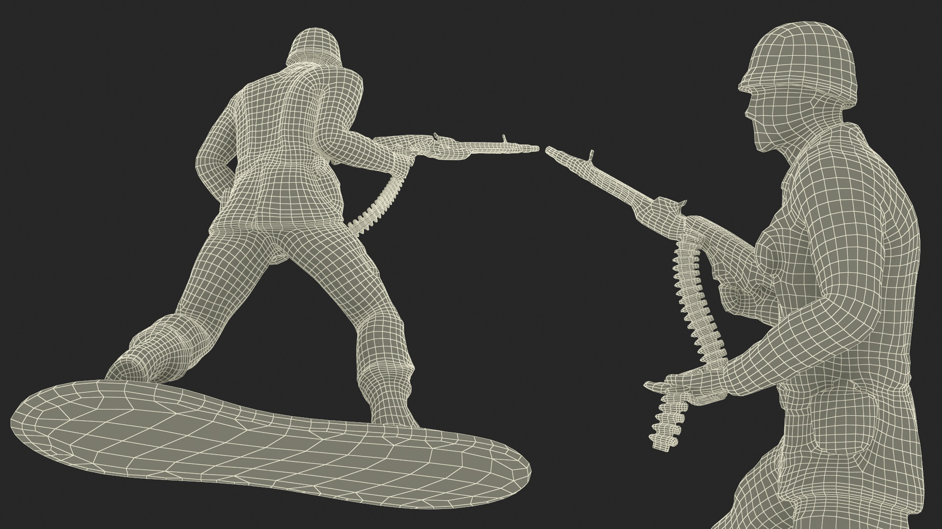 Green Plastic Toy Soldier with Machine Gun 3D