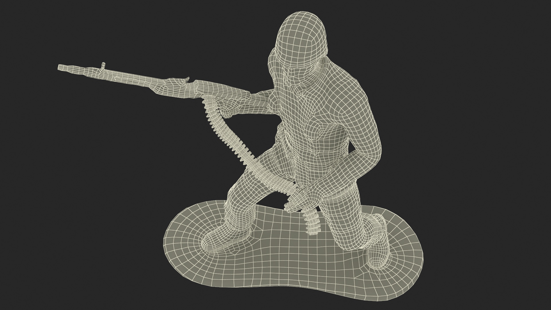 Green Plastic Toy Soldier with Machine Gun 3D