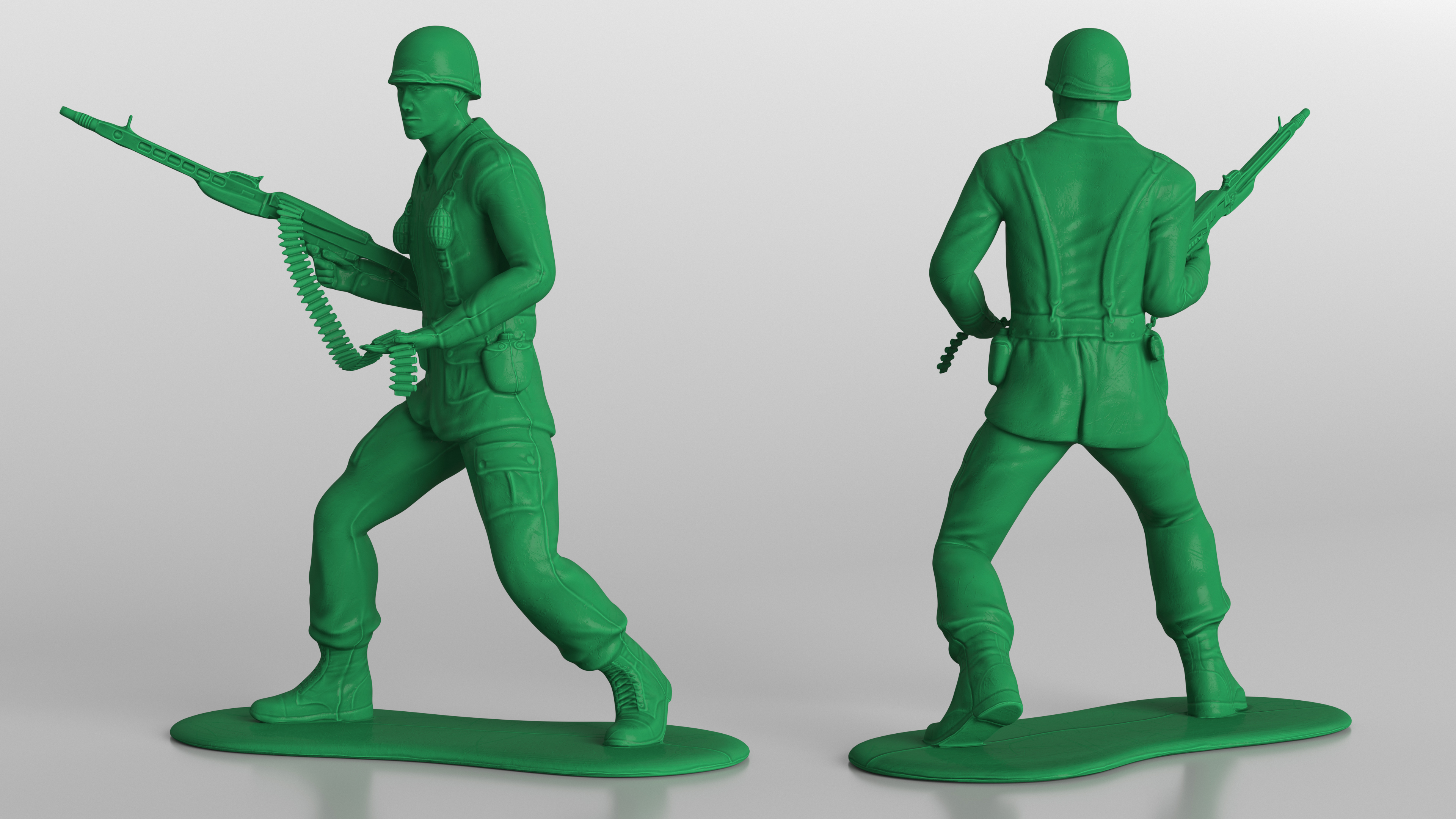 Green Plastic Toy Soldier with Machine Gun 3D