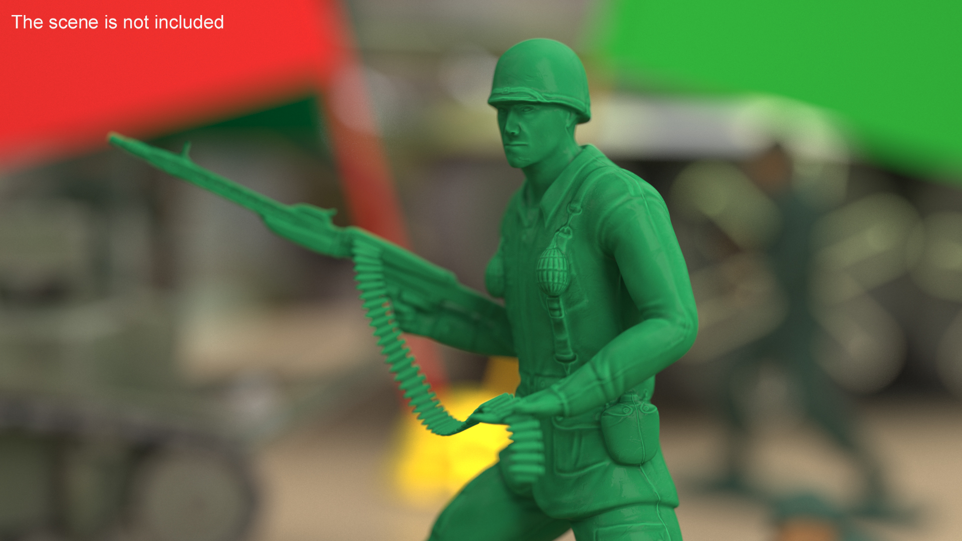 Green Plastic Toy Soldier with Machine Gun 3D