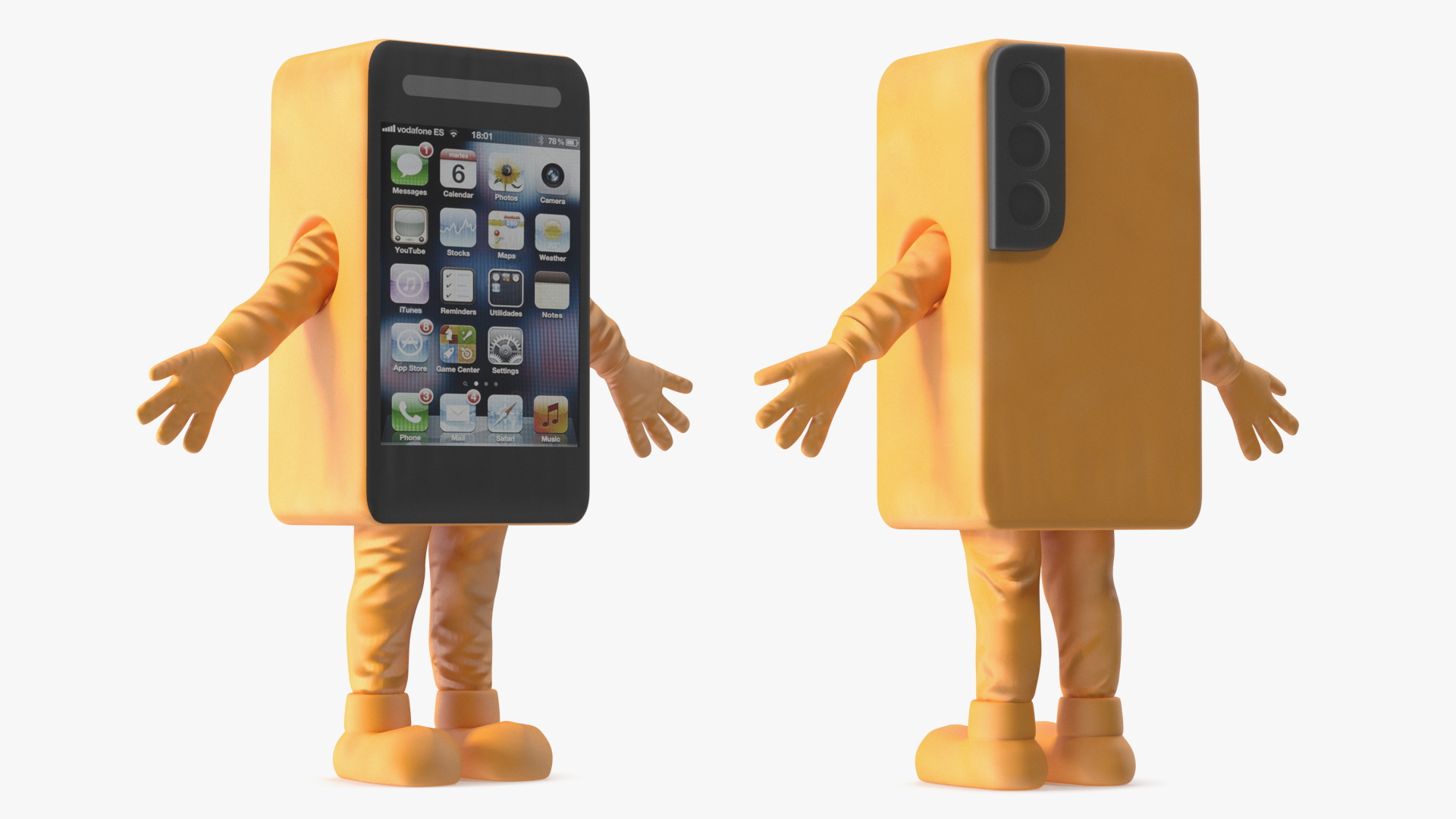 3D Advertising Costume Mobile Phone Orange Rigged