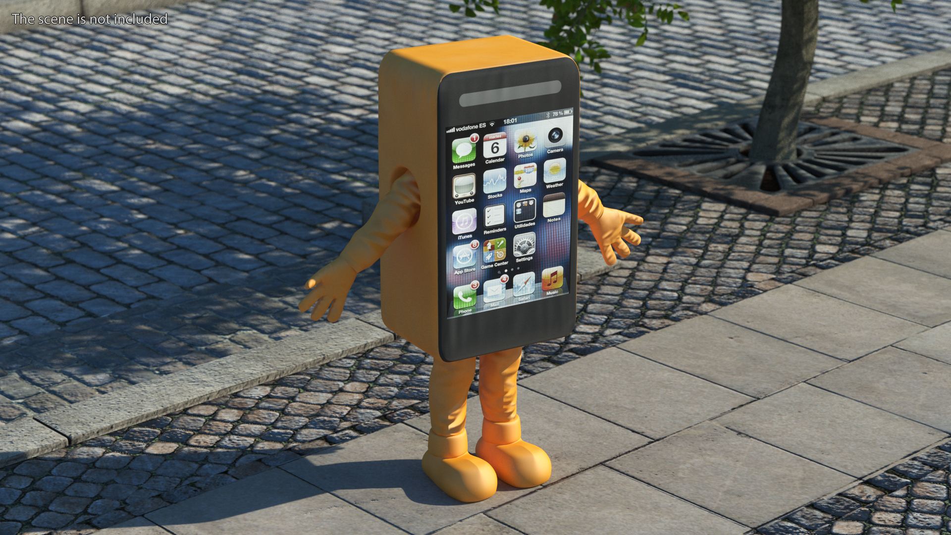 3D Advertising Costume Mobile Phone Orange Rigged