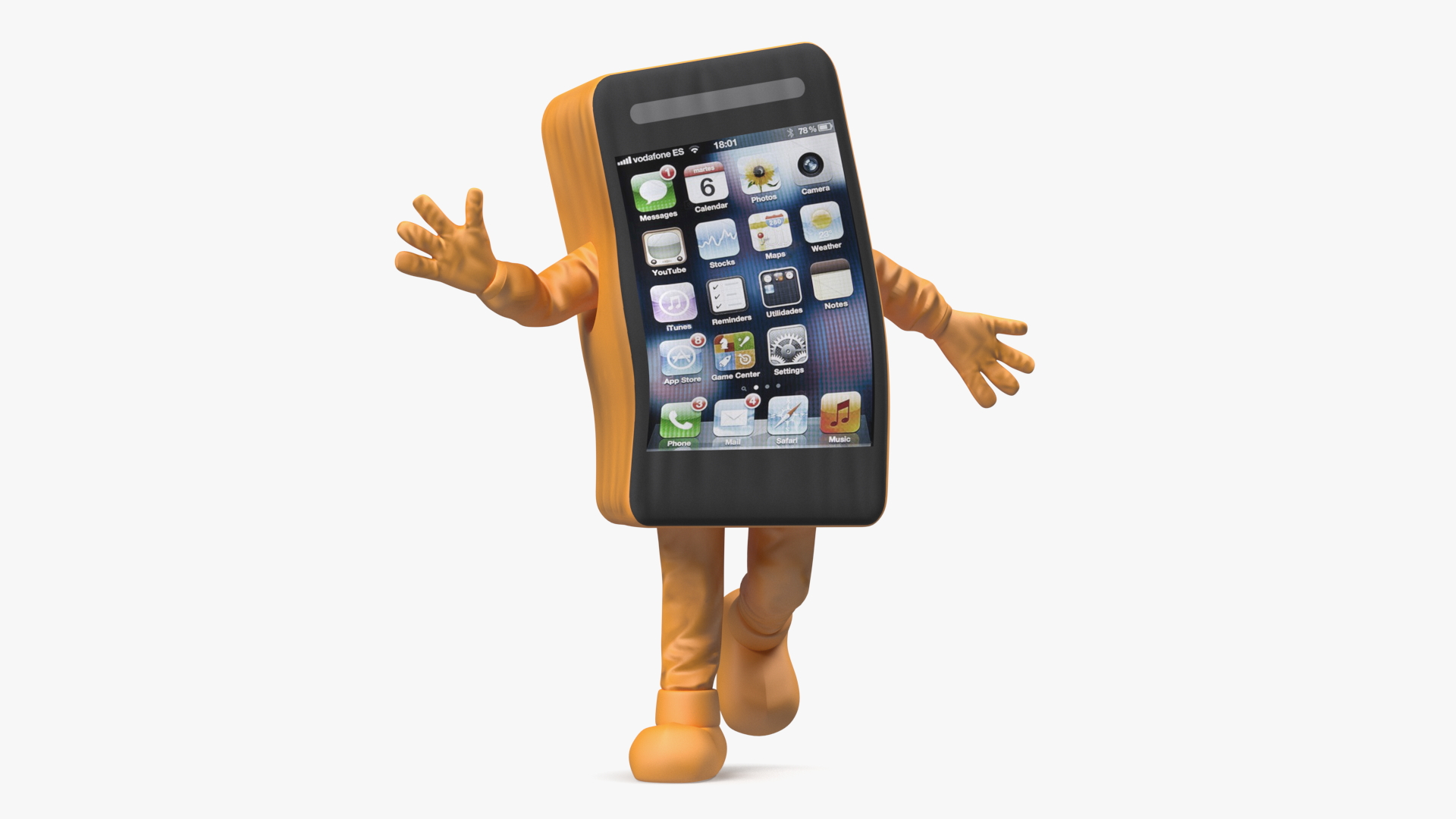 3D Advertising Costume Mobile Phone Orange Rigged