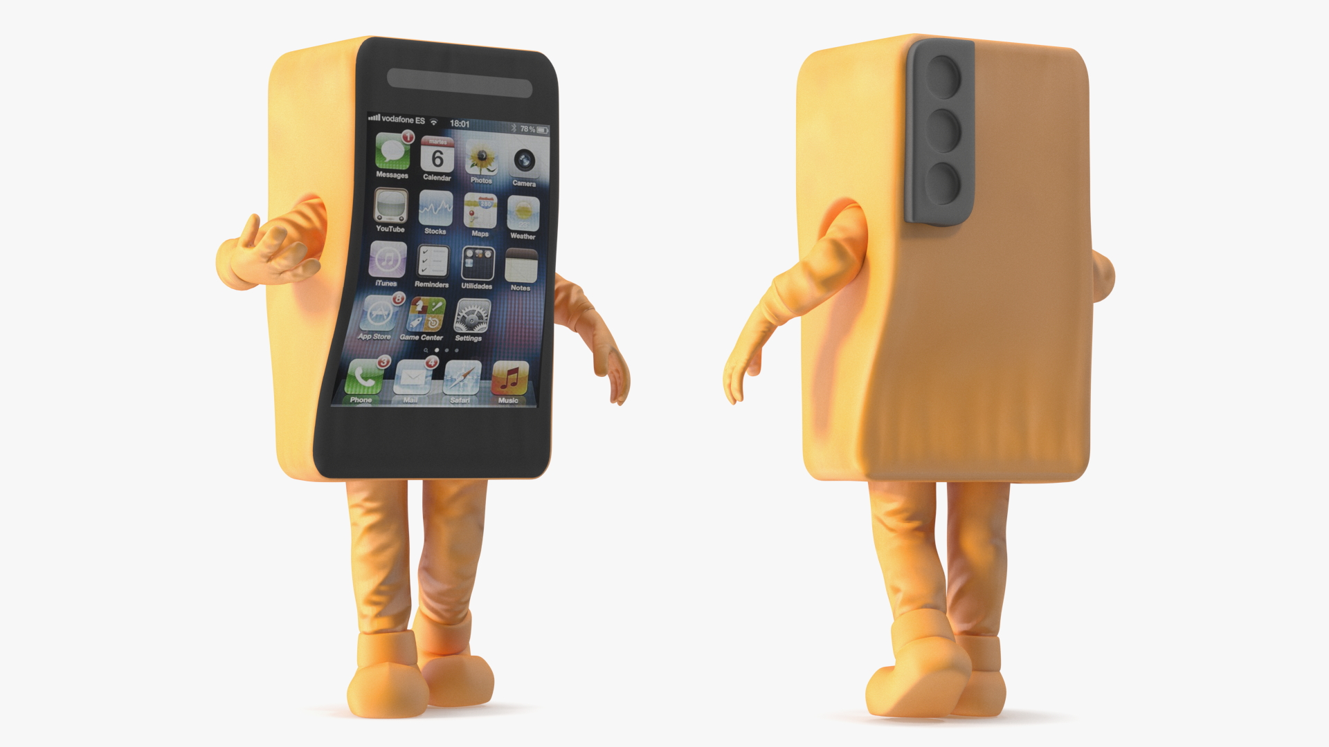 3D Advertising Costume Mobile Phone Orange Rigged