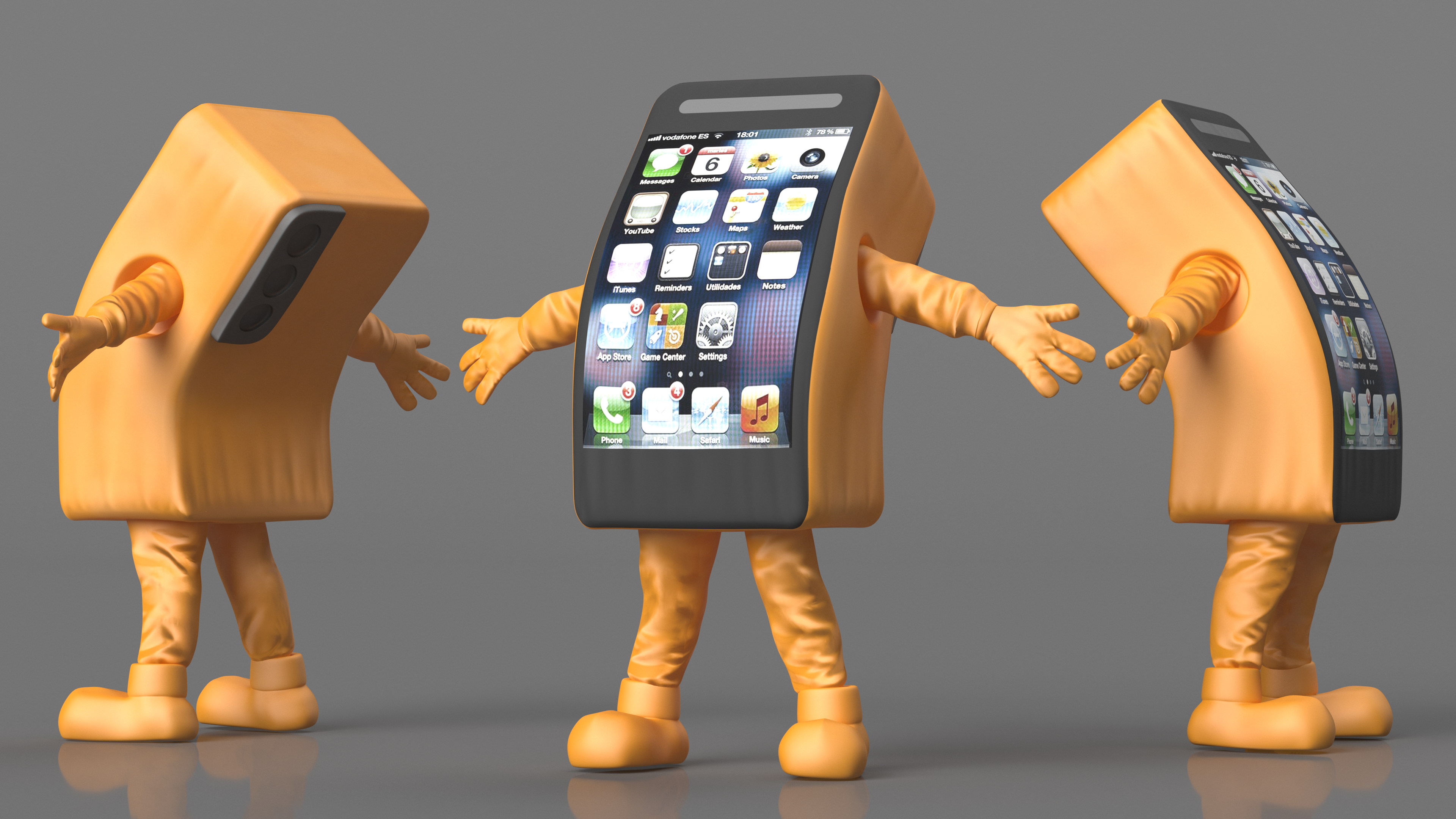 3D Advertising Costume Mobile Phone Orange Rigged
