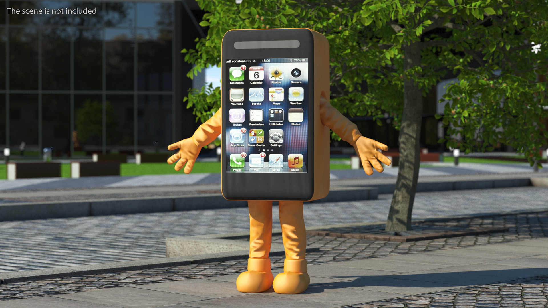 3D Advertising Costume Mobile Phone Orange Rigged