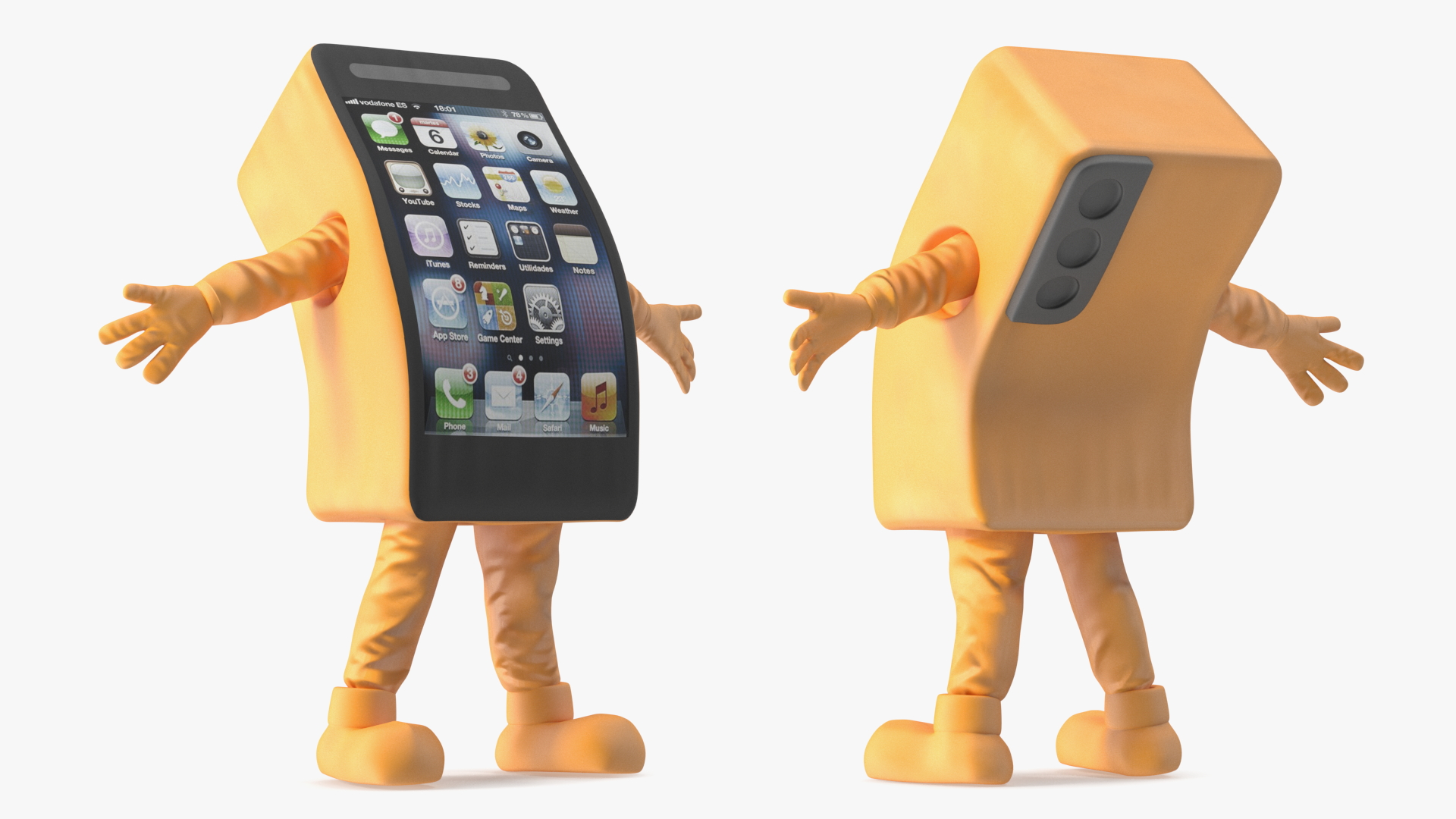 3D Advertising Costume Mobile Phone Orange Rigged