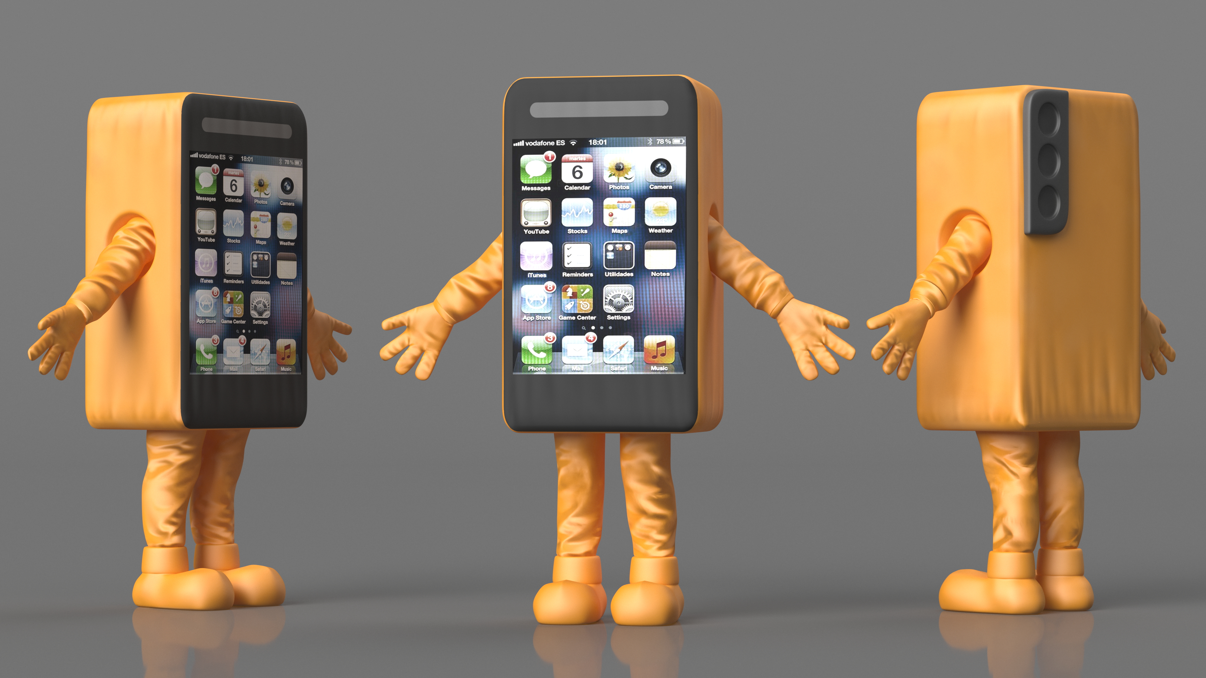 3D Advertising Costume Mobile Phone Orange Rigged