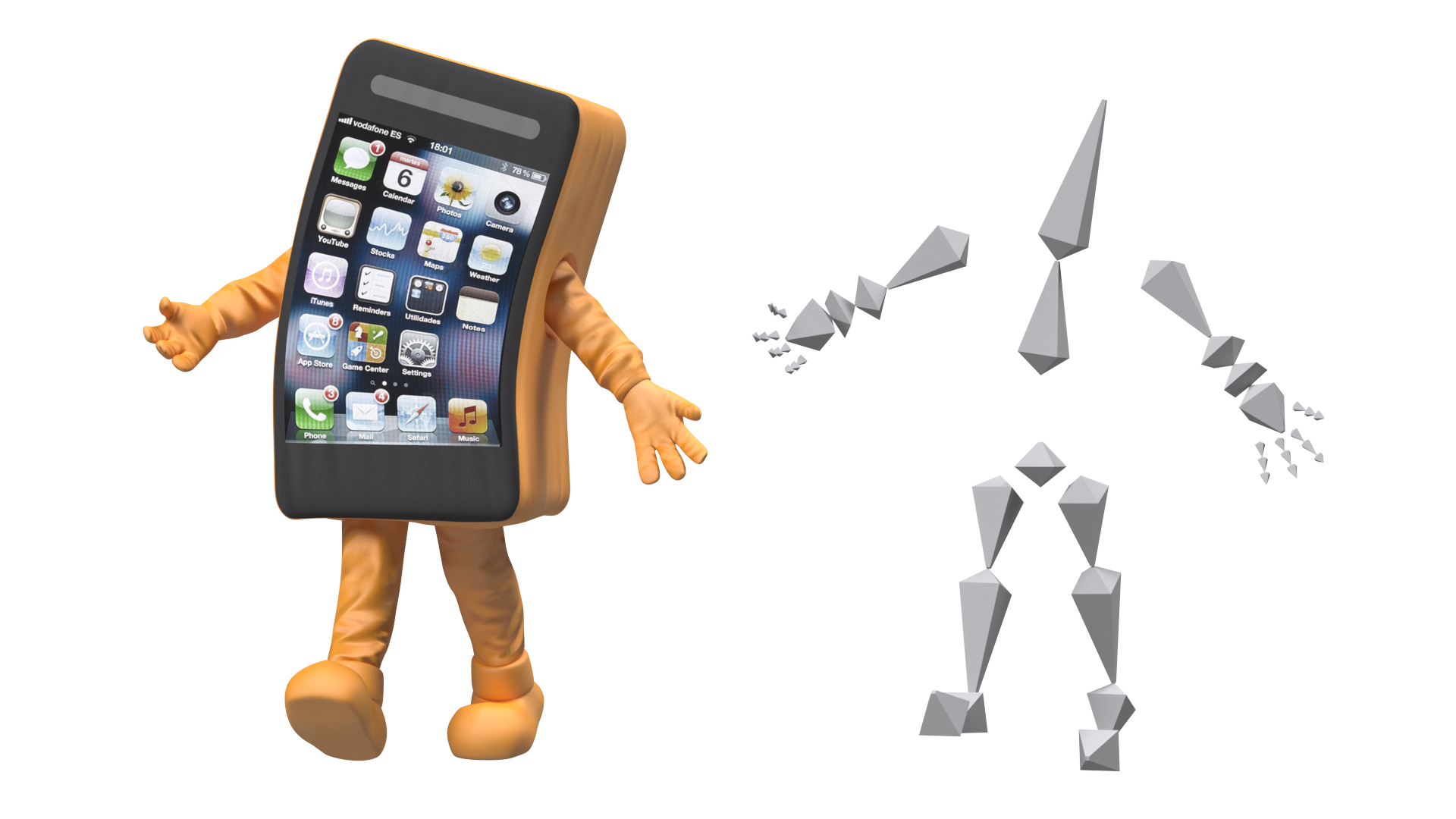 3D Advertising Costume Mobile Phone Orange Rigged