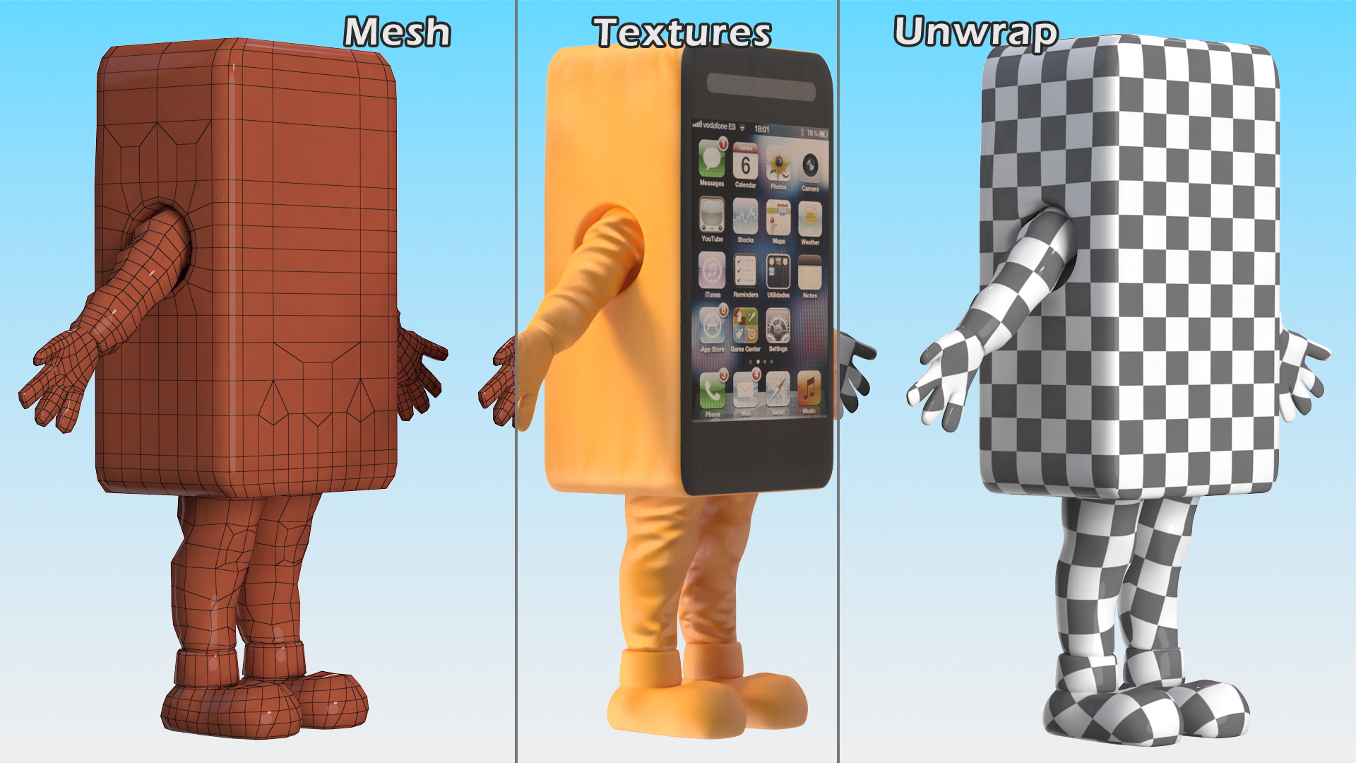 3D Advertising Costume Mobile Phone Orange Rigged
