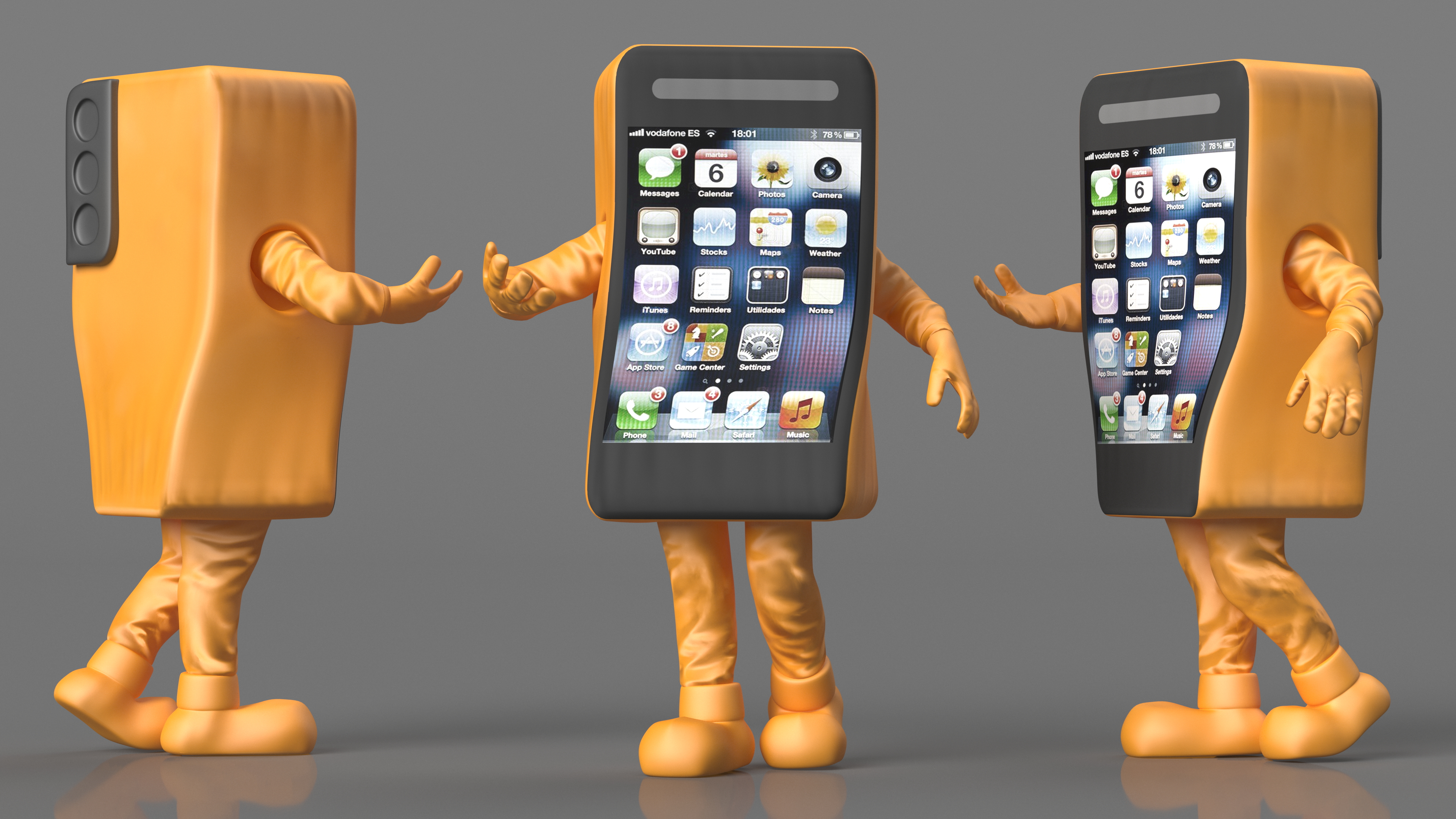 3D Advertising Costume Mobile Phone Orange Rigged