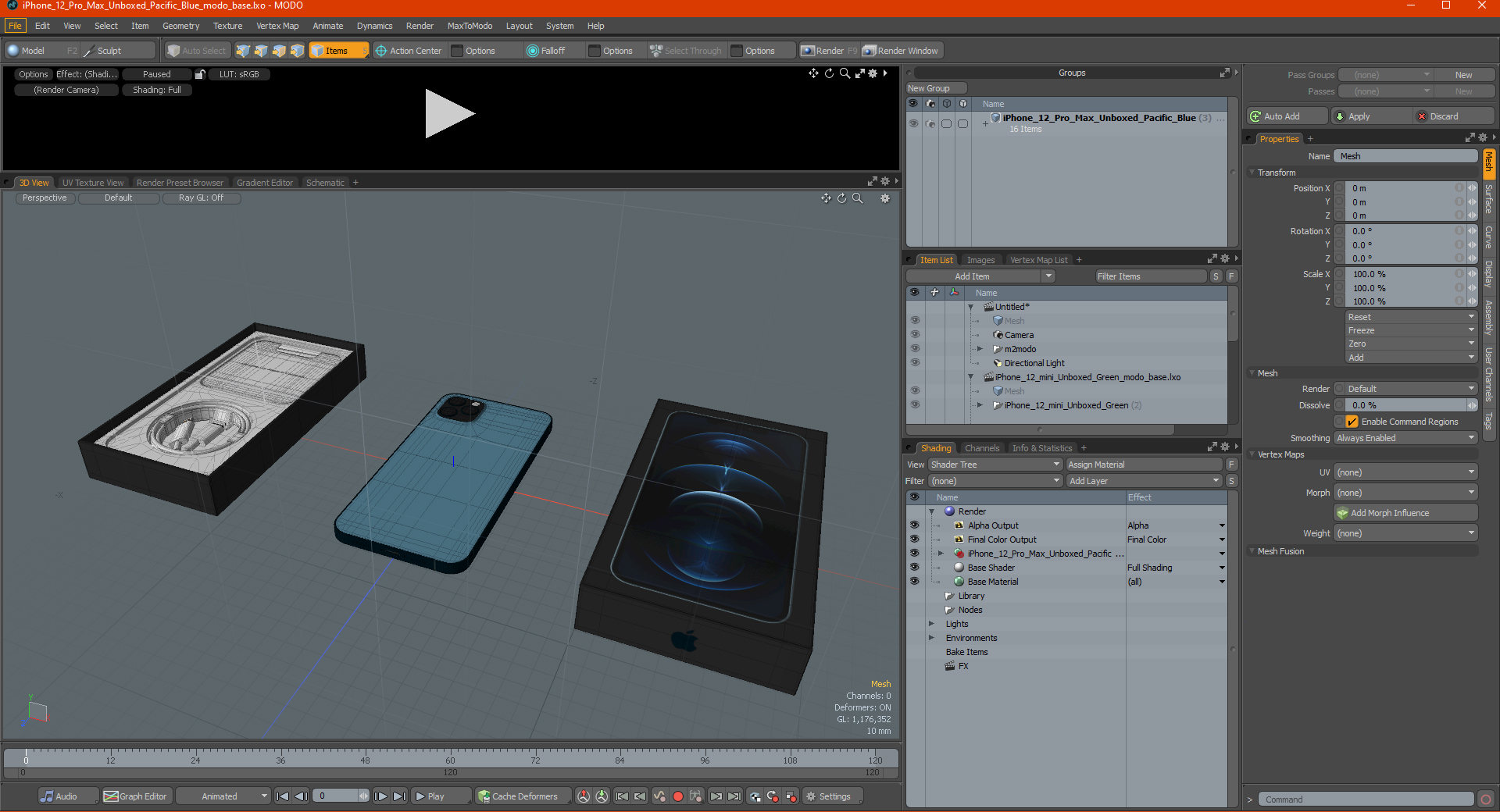 3D iPhone 12 Pro Max Unboxed Pacific Blue model