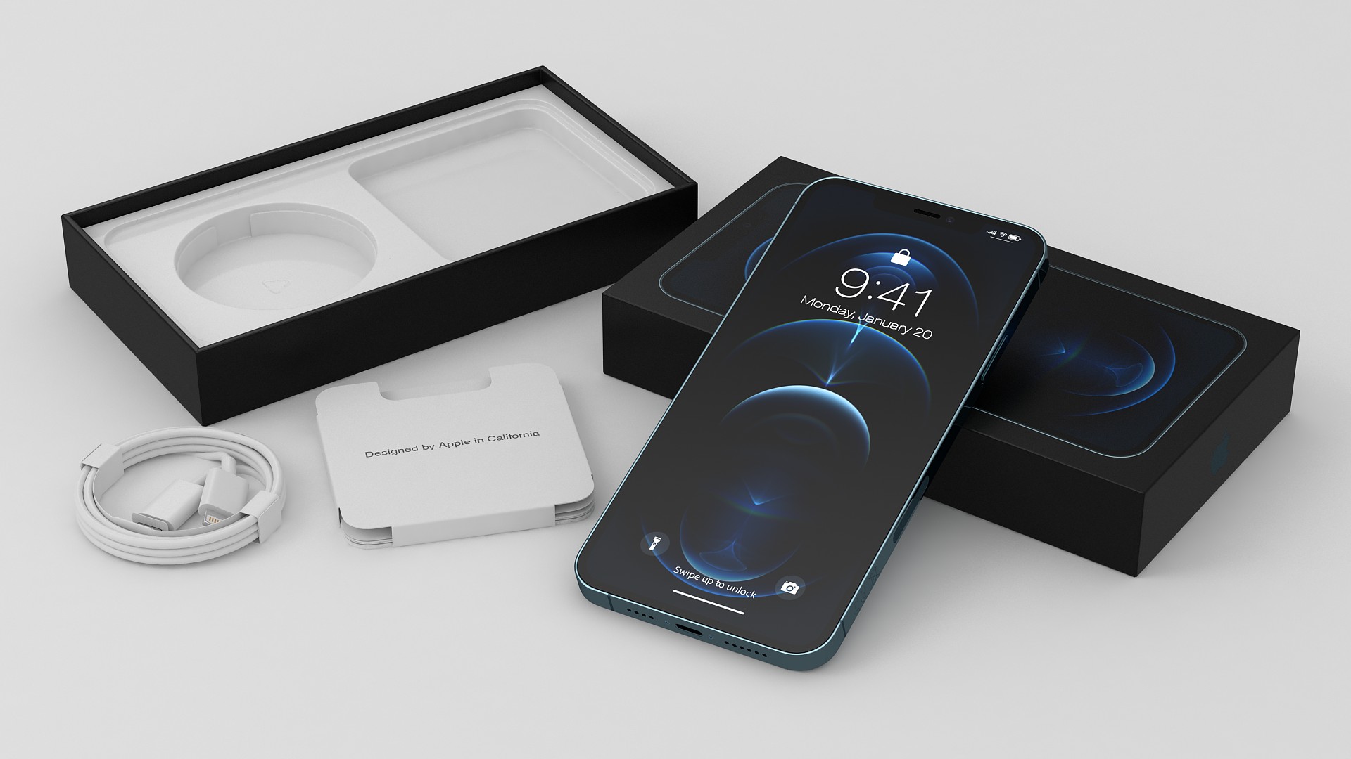 3D iPhone 12 Pro Max Unboxed Pacific Blue model