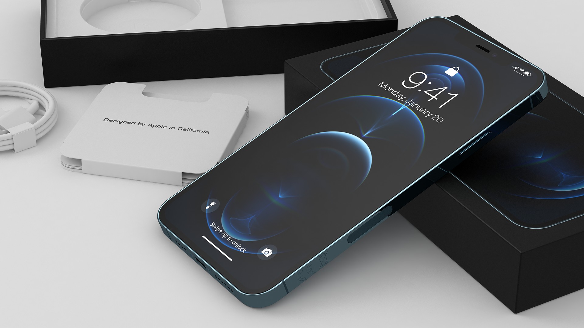 3D iPhone 12 Pro Max Unboxed Pacific Blue model