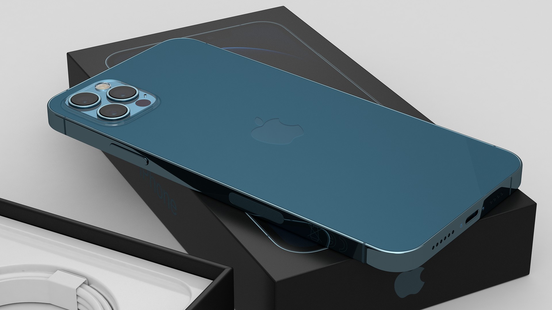 3D iPhone 12 Pro Max Unboxed Pacific Blue model