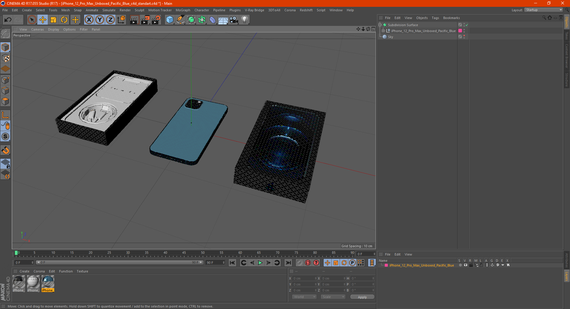 3D iPhone 12 Pro Max Unboxed Pacific Blue model
