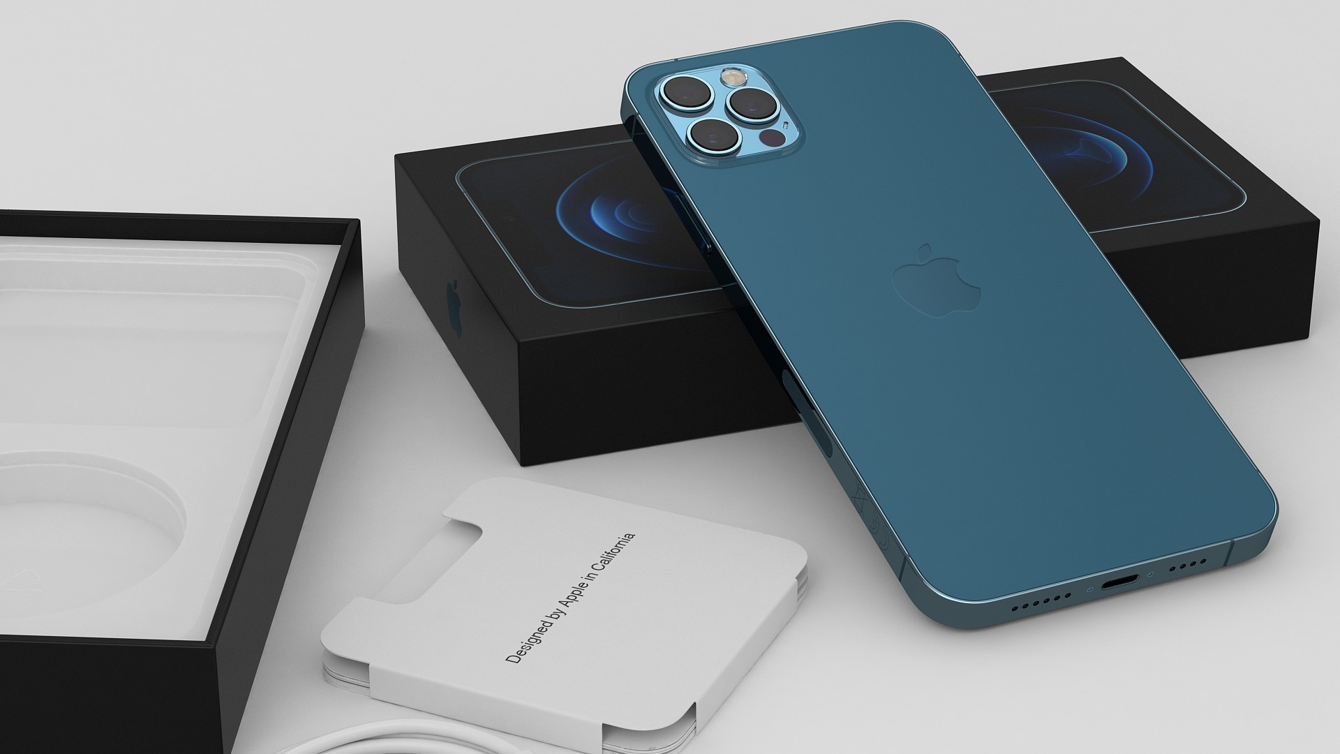 3D iPhone 12 Pro Max Unboxed Pacific Blue model