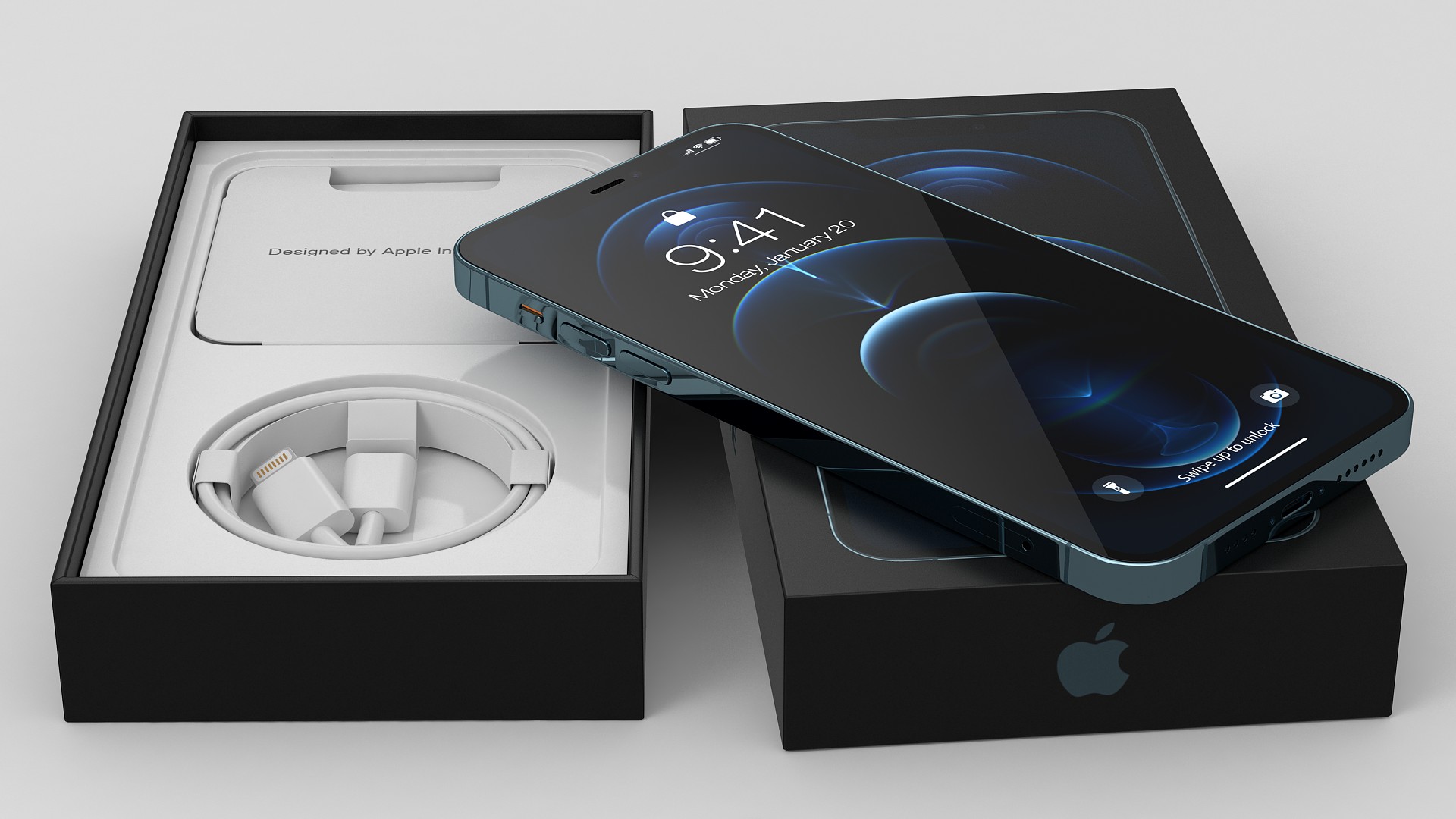 3D iPhone 12 Pro Max Unboxed Pacific Blue model