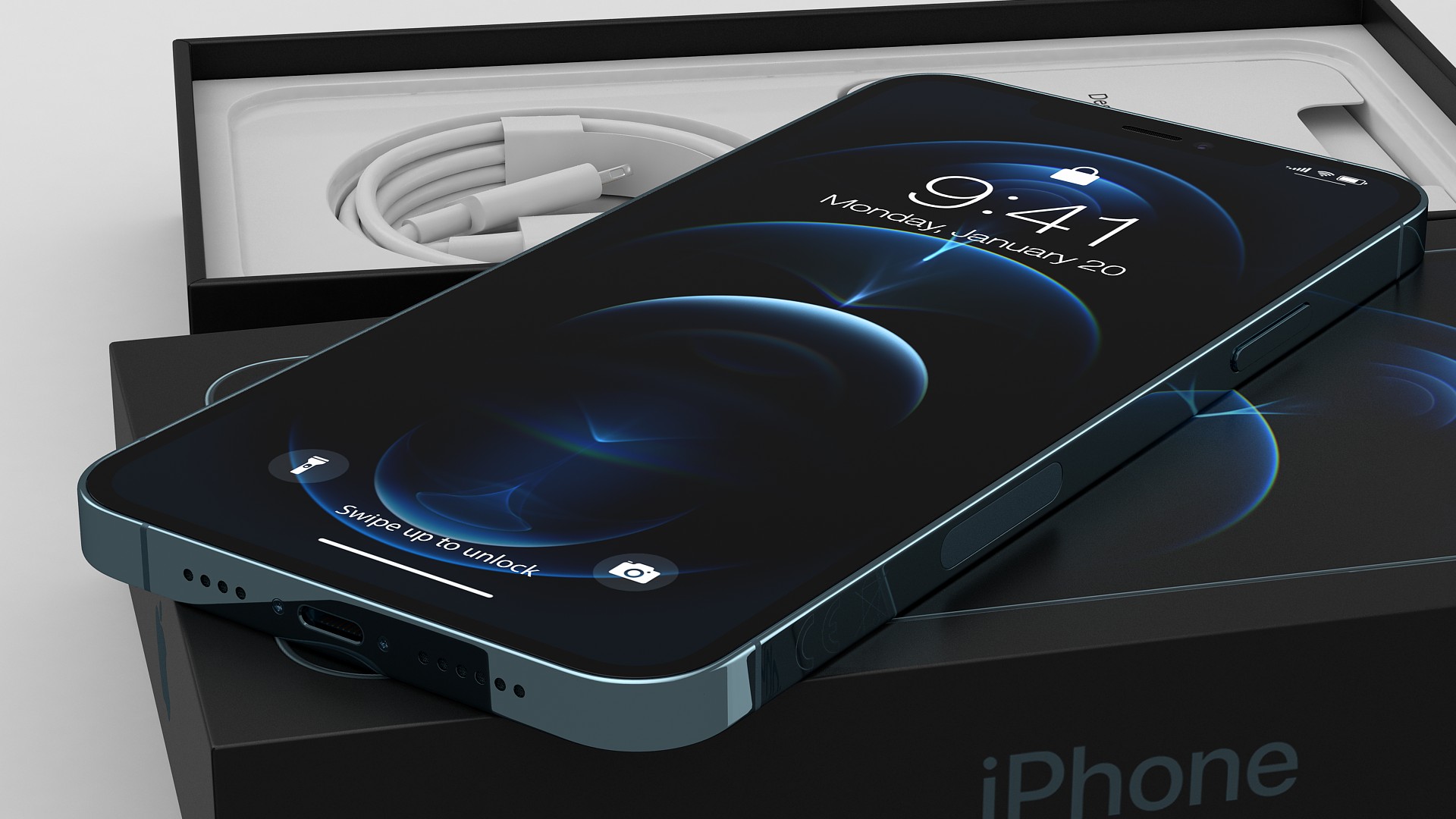 3D iPhone 12 Pro Max Unboxed Pacific Blue model